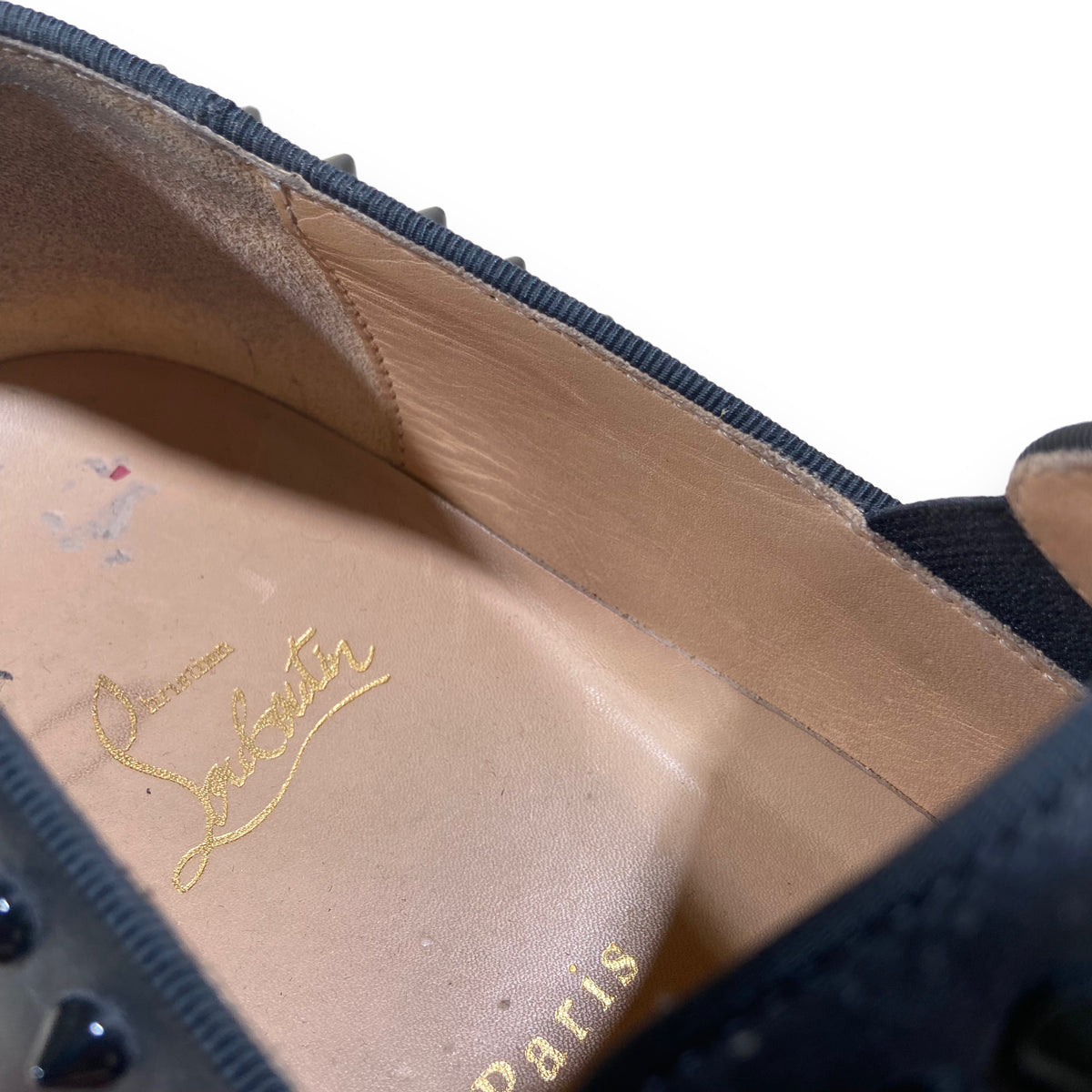 CHRISTIAN LOUBOUTIN PIK LEATHER BOAT SHOES BLACK UK7.5