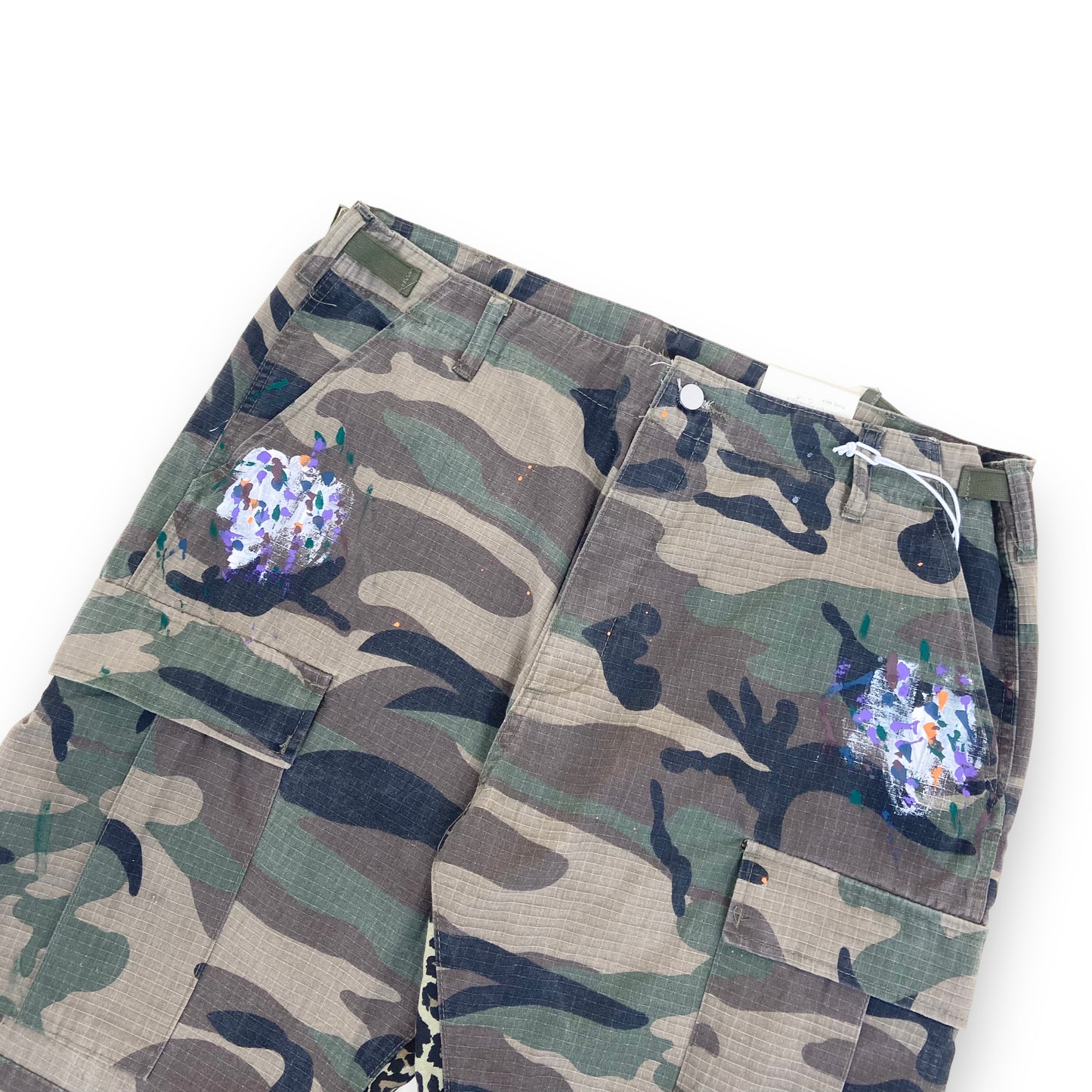 MNML FLARED PAINT CARGO PANTS GREEN 40W
