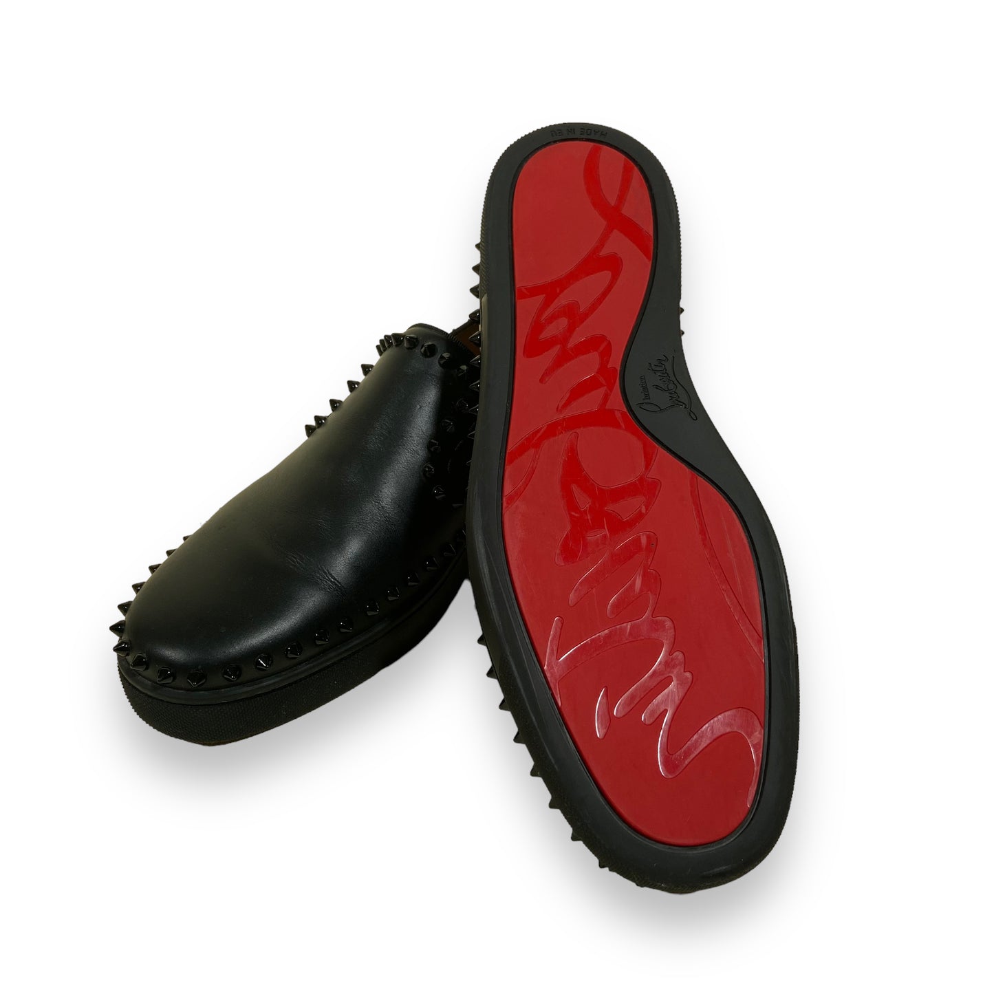 CHRISTIAN LOUBOUTIN PIK LEATHER BOAT SHOES BLACK UK7.5