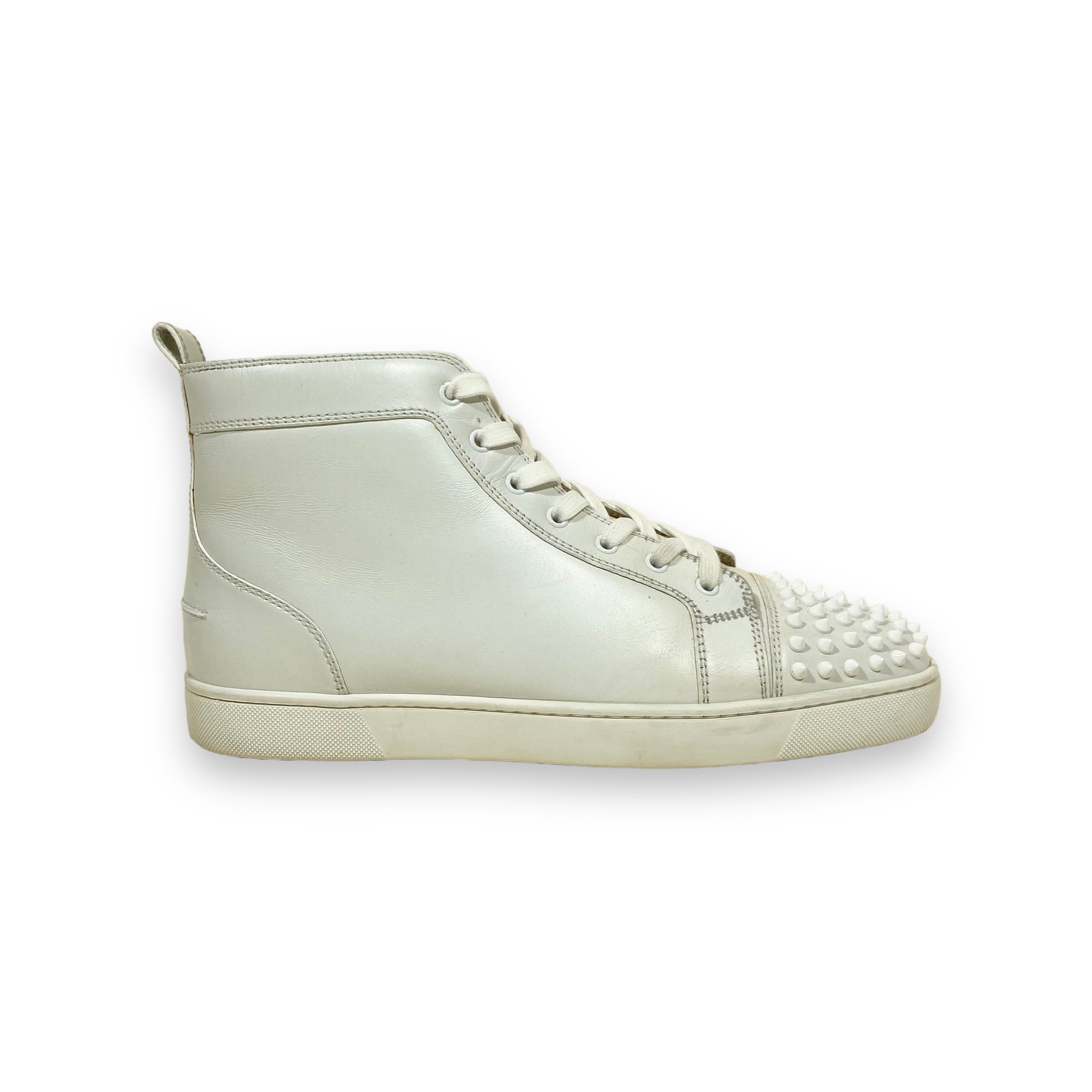 CHRISTIAN LOUBOUTIN SPIKE HIGH TOP SNEAKERS WHITE UK10.5