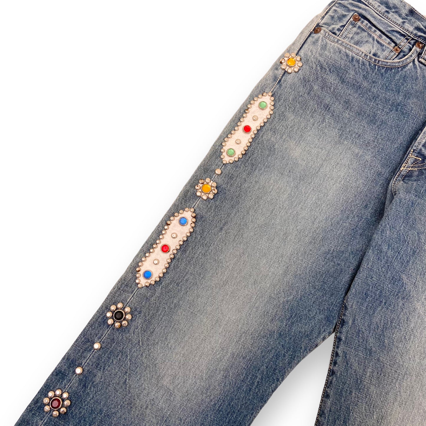 KAPITAL STRAIGHT LEG GEMSTONE JEANS BLUE 34W