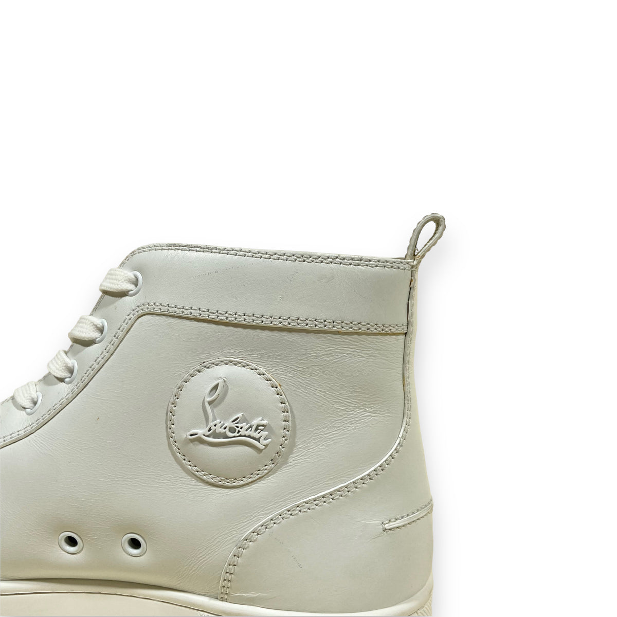CHRISTIAN LOUBOUTIN SPIKE HIGH TOP SNEAKERS WHITE UK10.5