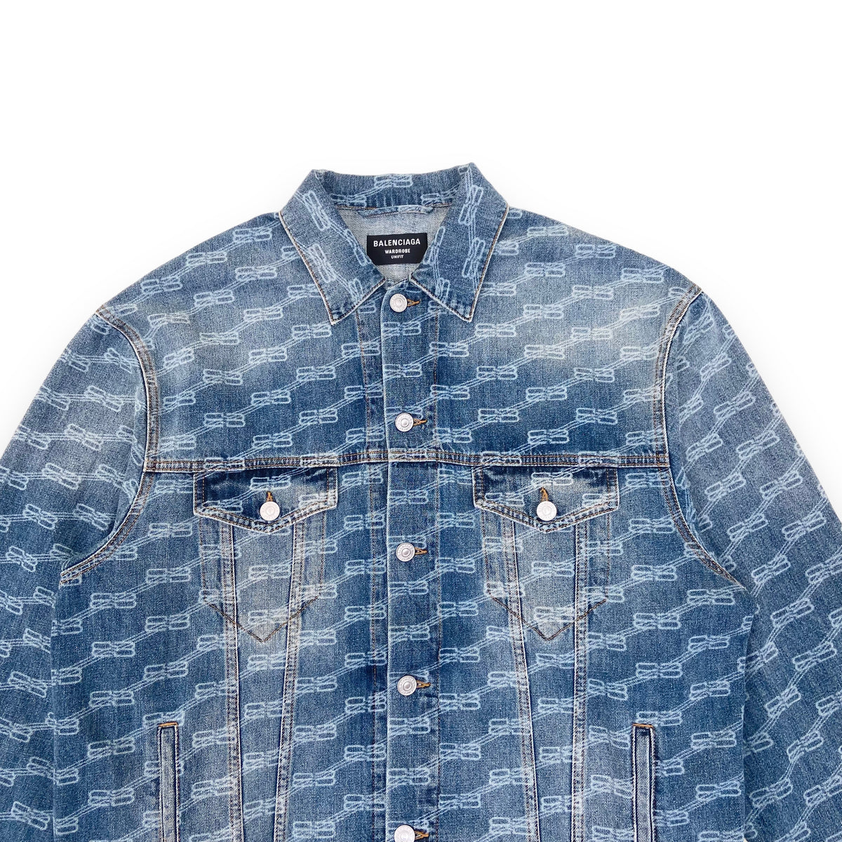BALENCIAGA LOGO PRINT DENIM JACKET BLUE S