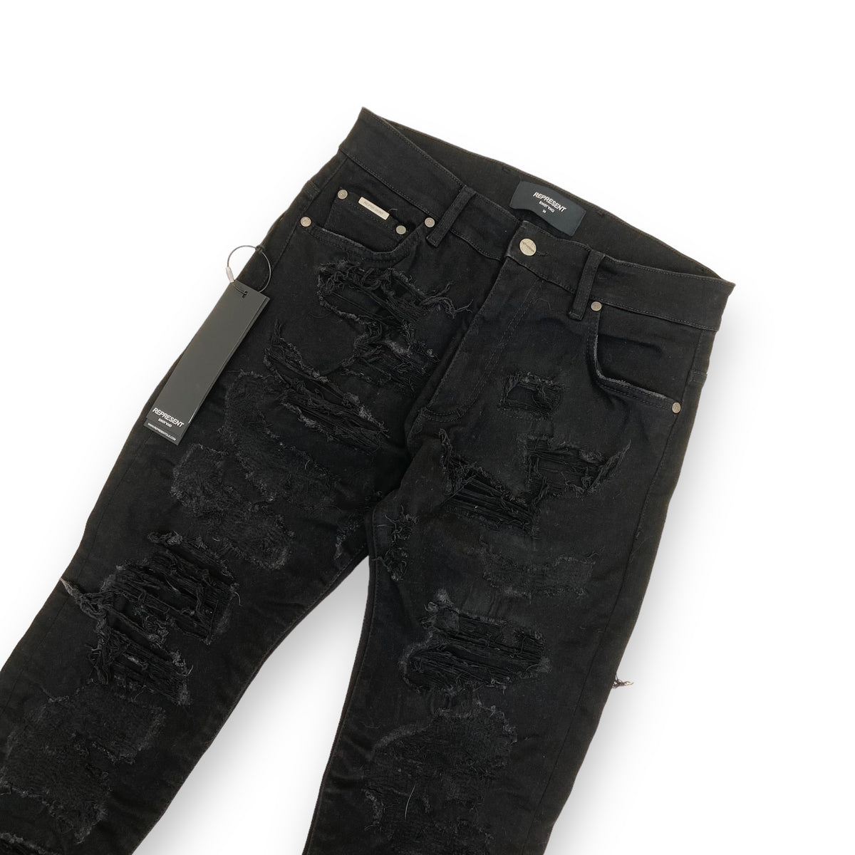 REPRESENT DISTRESSED SKINNY JEANS BLACK 30W