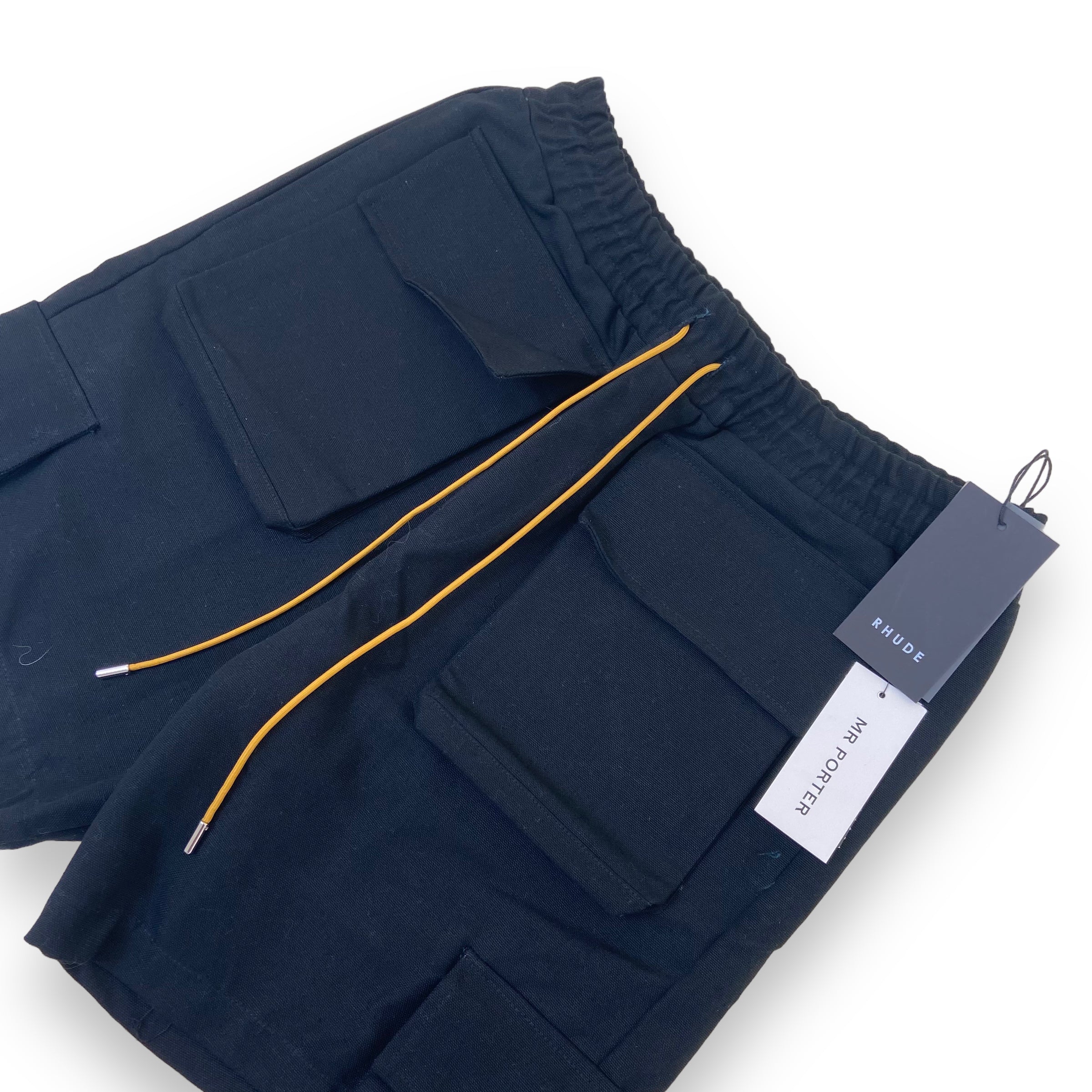 RHUDE DRAWSTRING CARGO SHORTS BLACK S