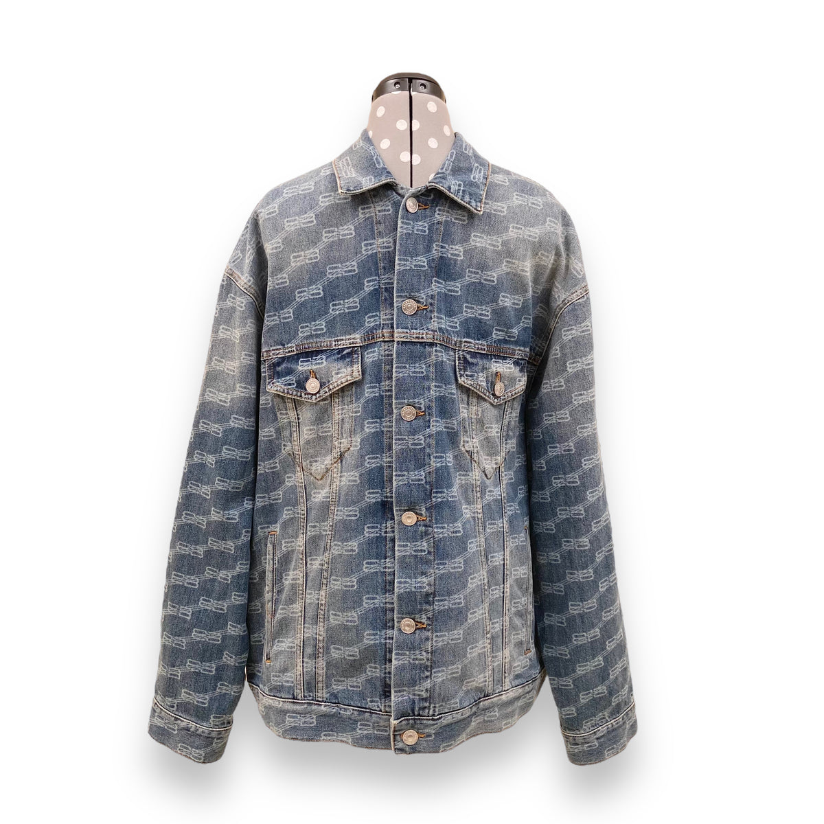 BALENCIAGA LOGO PRINT DENIM JACKET BLUE S