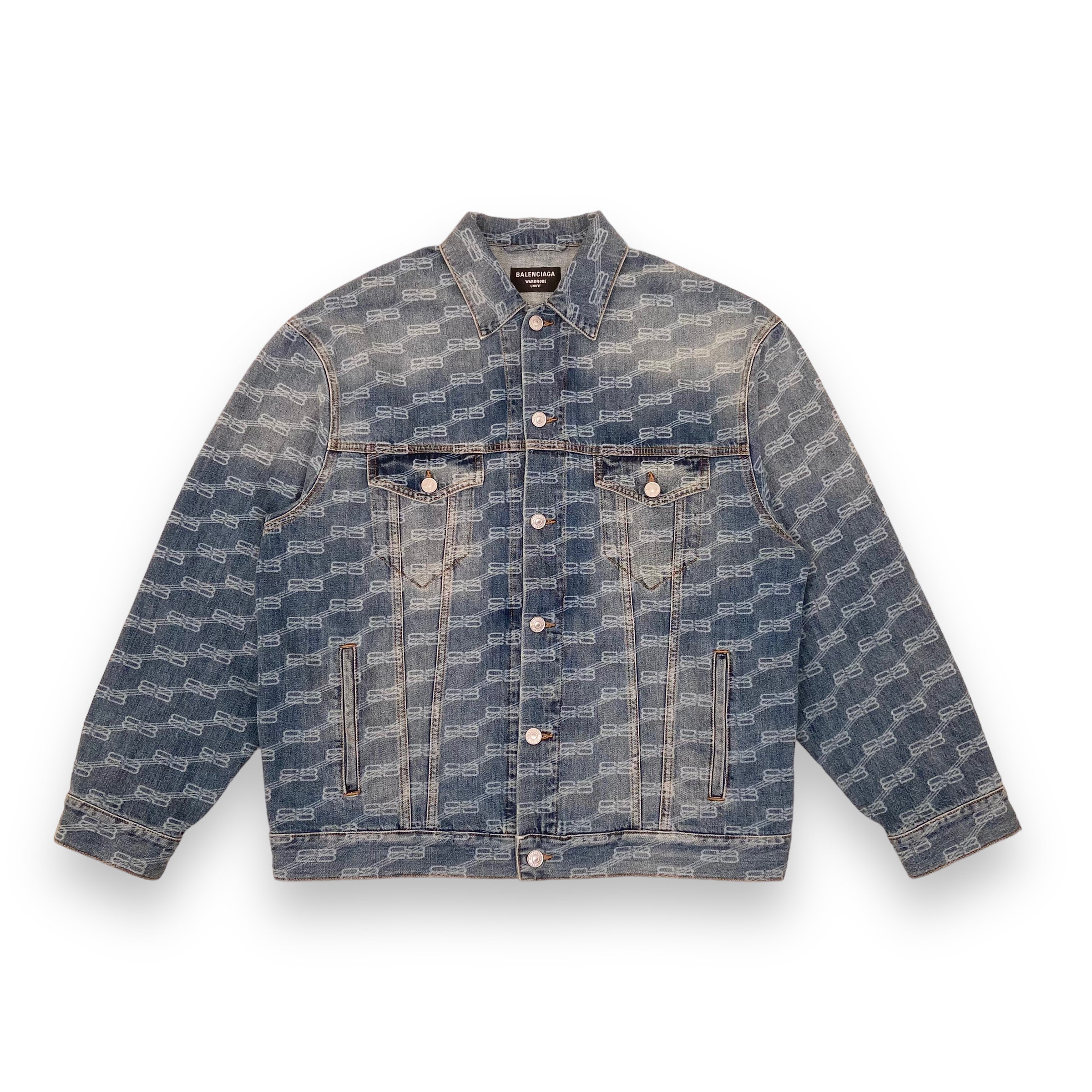 BALENCIAGA LOGO PRINT DENIM JACKET BLUE S