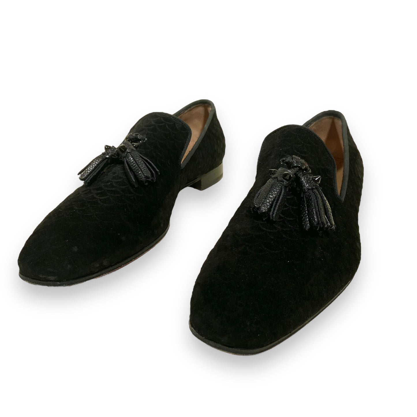 CHRISTIAN LOUBOUTIN SUEDE TASSEL LOAFERS BLACK UK8