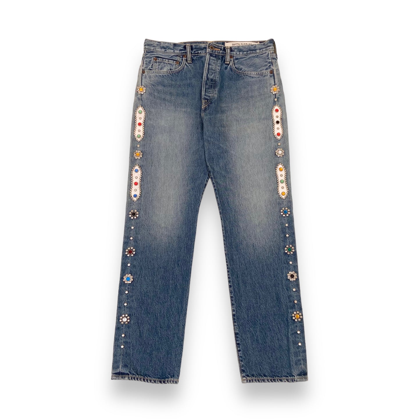 KAPITAL STRAIGHT LEG GEMSTONE JEANS BLUE 34W
