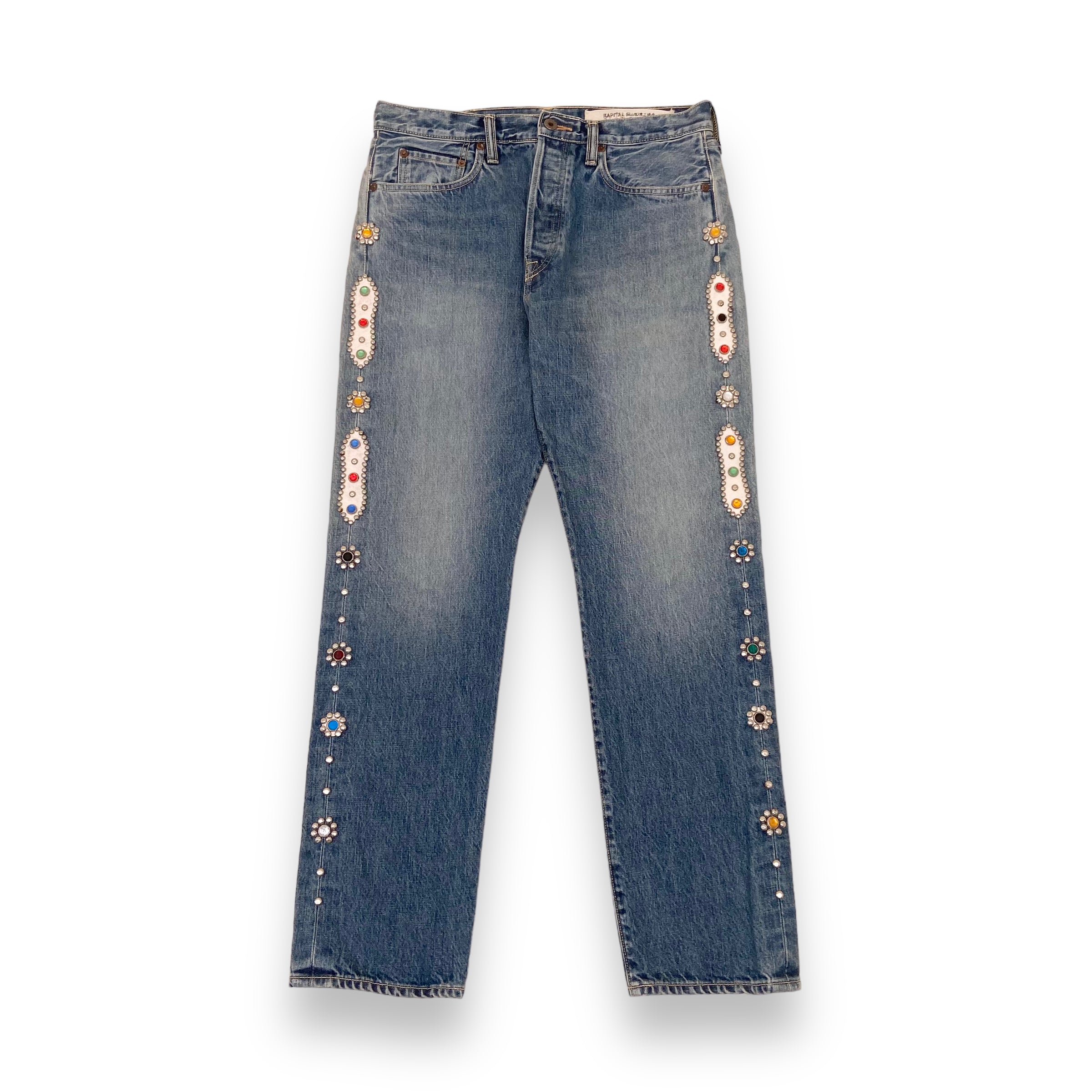 KAPITAL STRAIGHT LEG GEMSTONE JEANS BLUE 34W