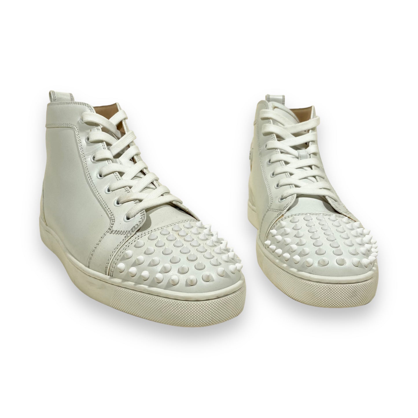 CHRISTIAN LOUBOUTIN SPIKE HIGH TOP SNEAKERS WHITE UK10.5