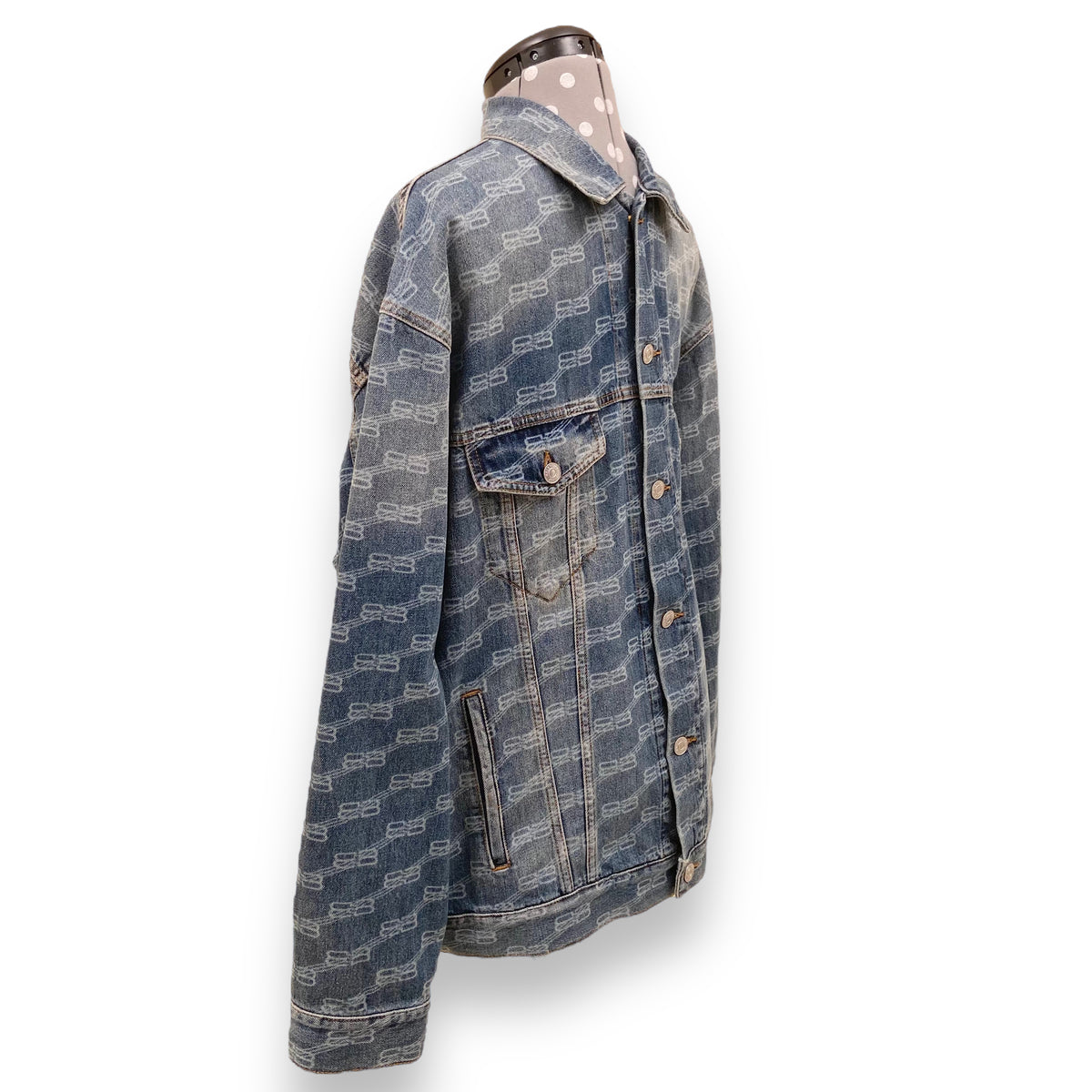 BALENCIAGA LOGO PRINT DENIM JACKET BLUE S