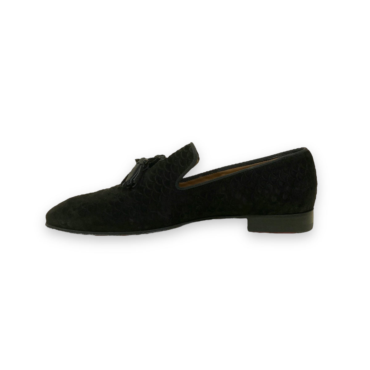 CHRISTIAN LOUBOUTIN SUEDE TASSEL LOAFERS BLACK UK8