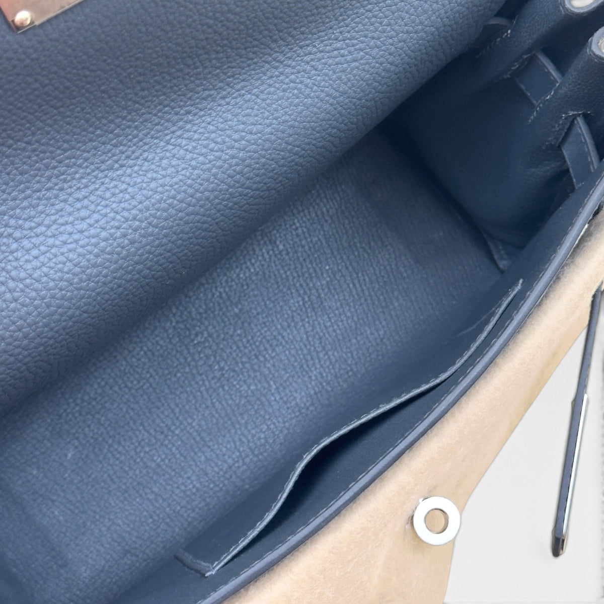 HERMES KELLY MESSENGER TOGO CALFSKIN / PALLADIUM HARDWARE GRIS MISTY PM