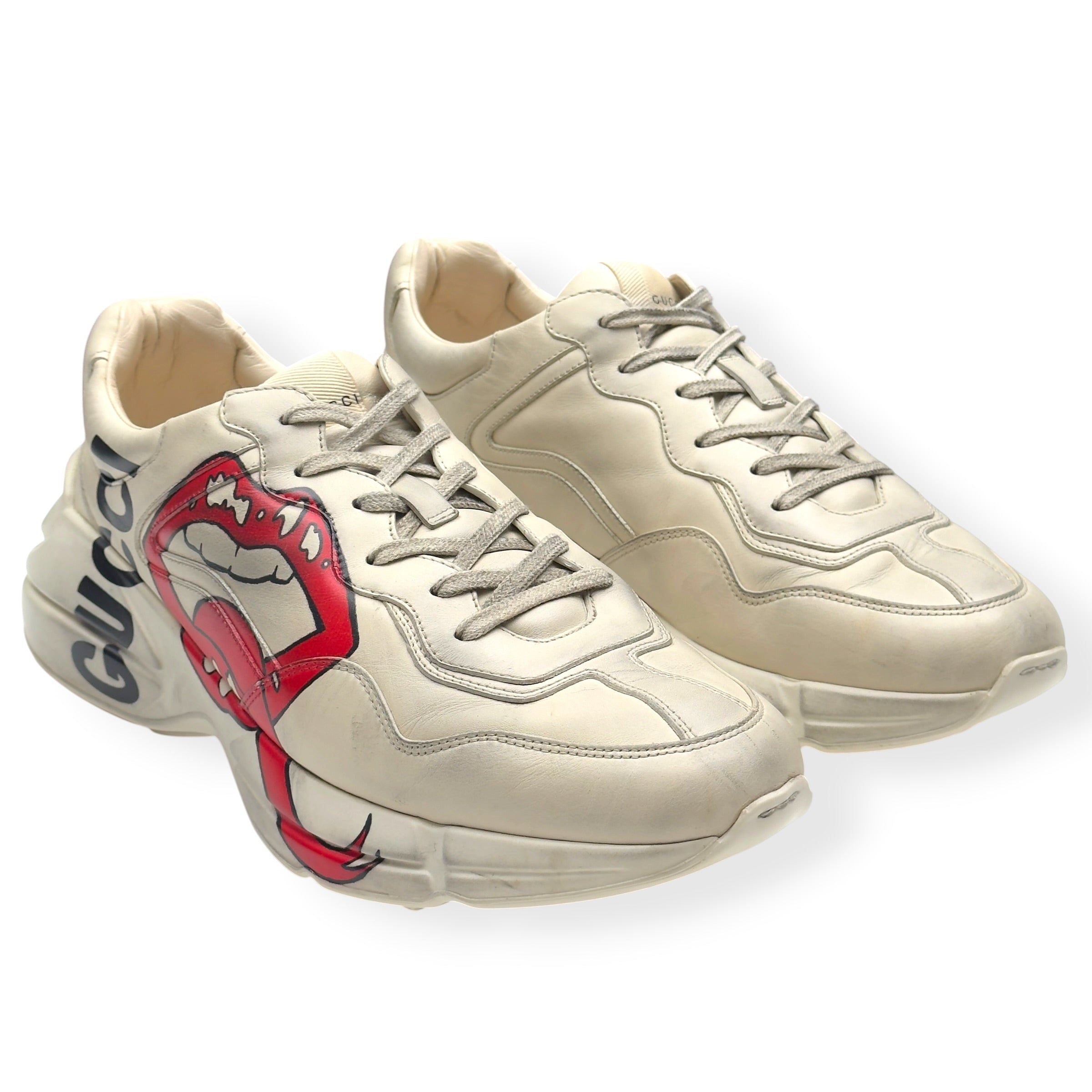 GUCCI RHYTON MOUTH PRINT SNEAKER CREAM / RED UK11