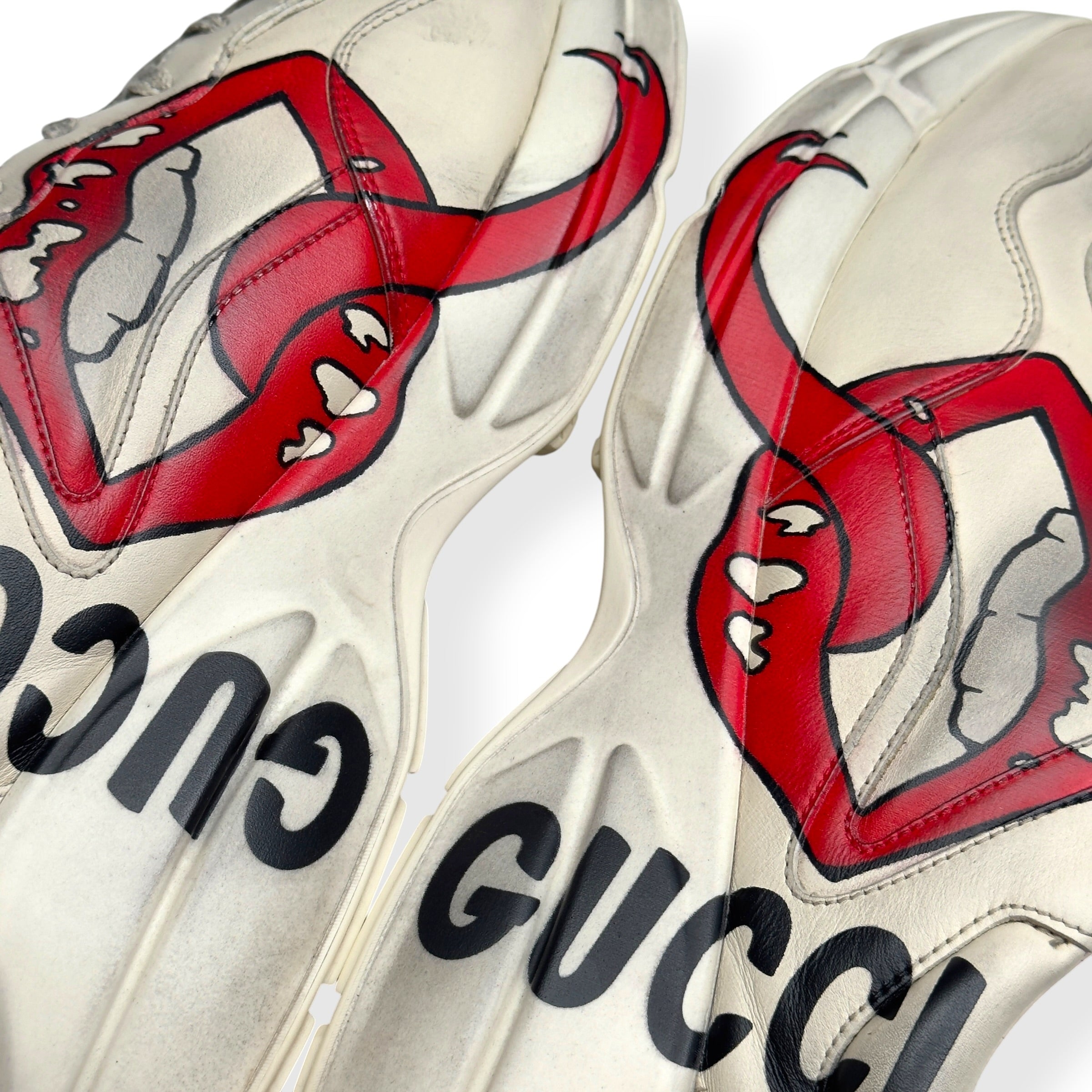 GUCCI RHYTON MOUTH PRINT SNEAKER CREAM / RED UK11