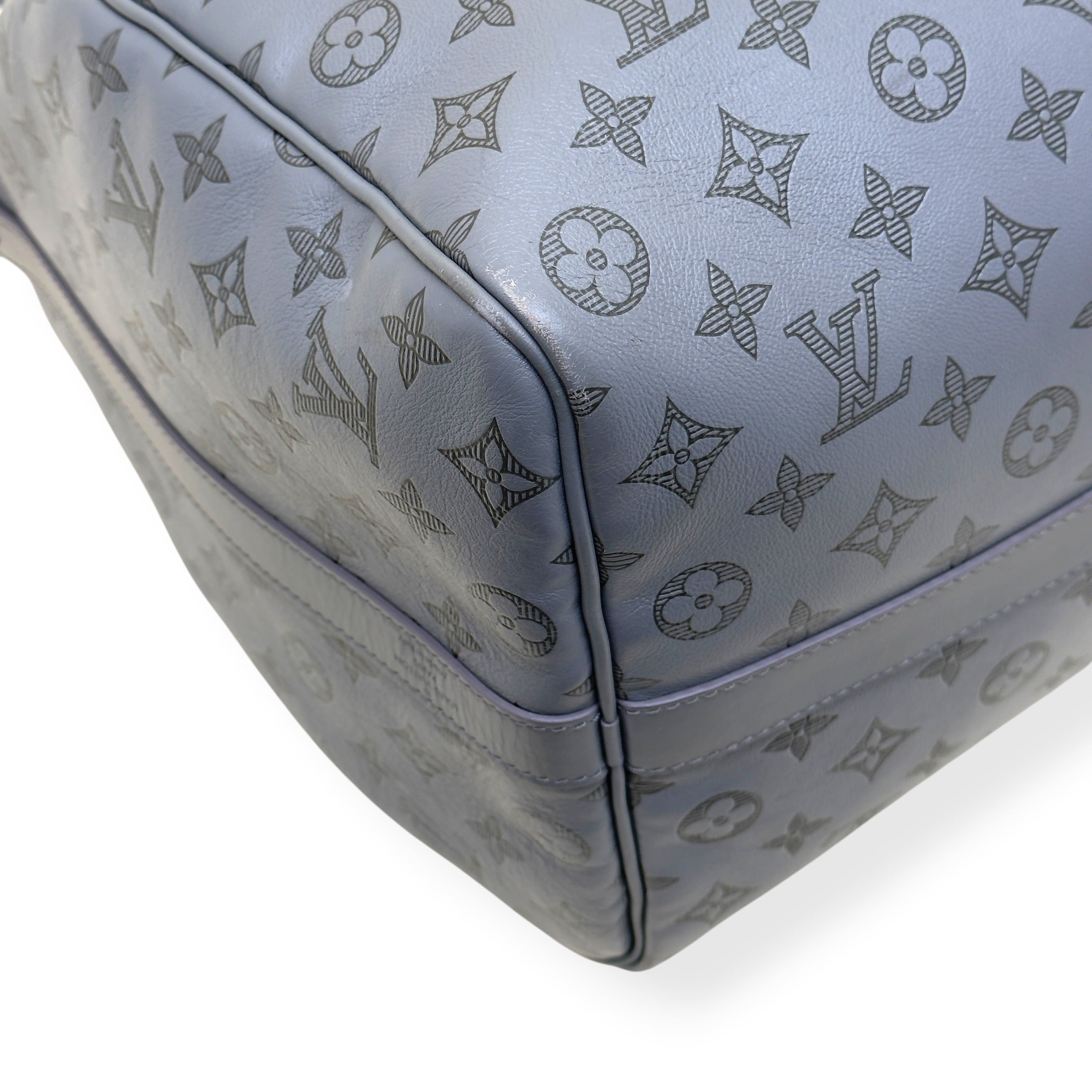 LOUIS VUITTON KEEPALL BANDOULIÈRE SHADOW MONOGRAM DUFFLE BAG ANTHRACITE GREY 50