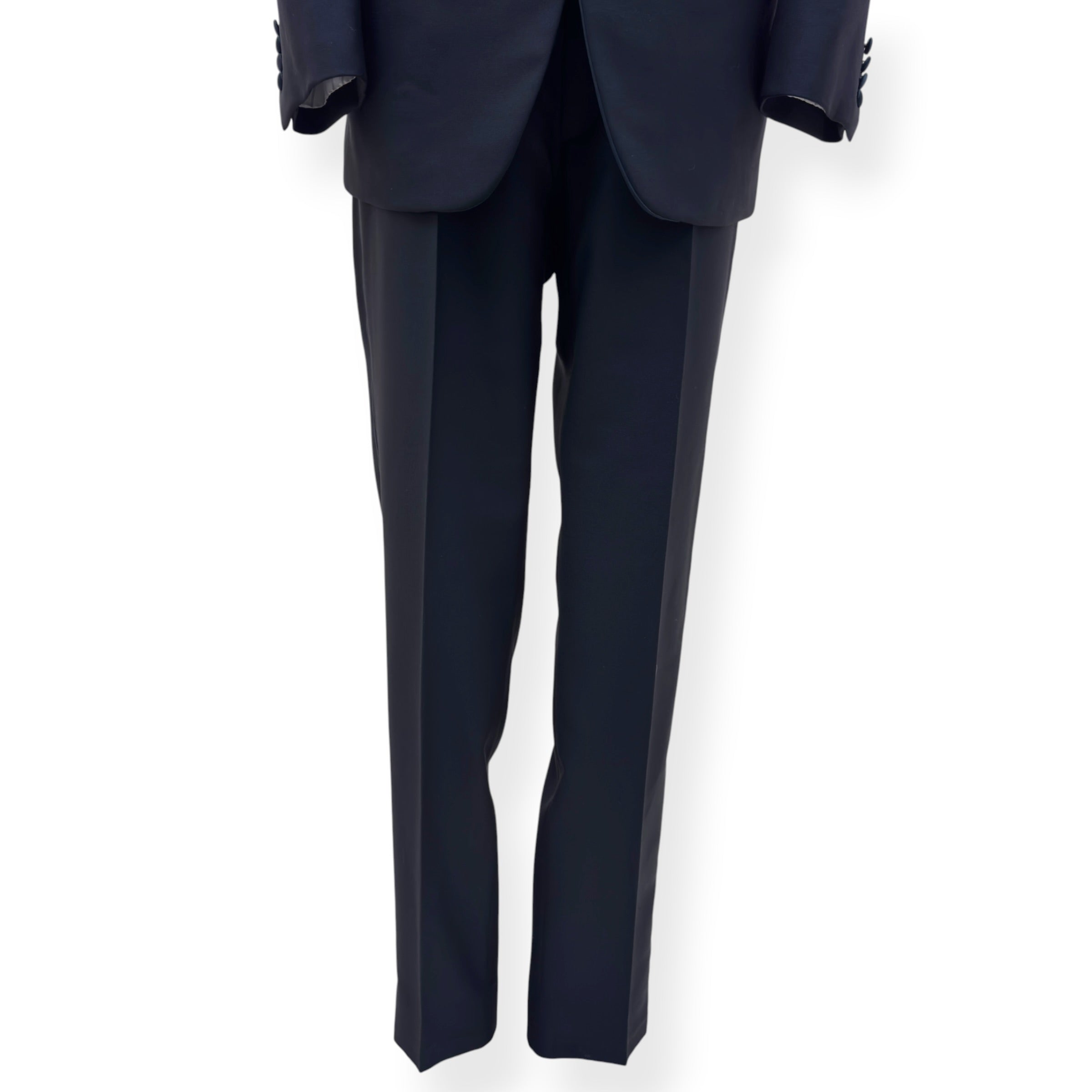 THOM SWEENEY BESPOKE WOOL / SATIN LAPEL DINNER SUIT BLACK XL
