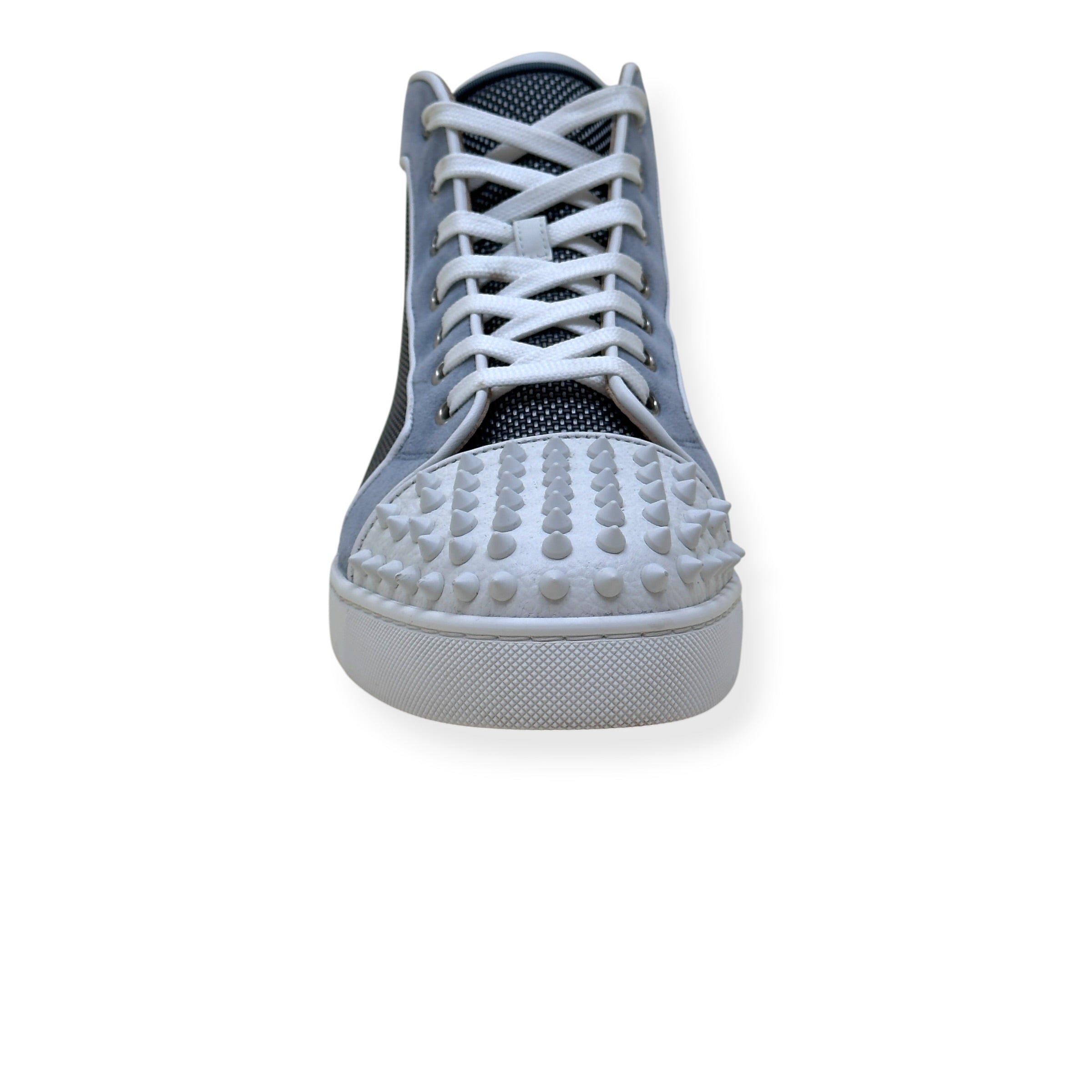 CHRISTIAN LOUBOUTIN LOUIS SPIKES HIGH-TOP SUEDE / MESH SNEAKER GREY / WHITE 44 / UK10