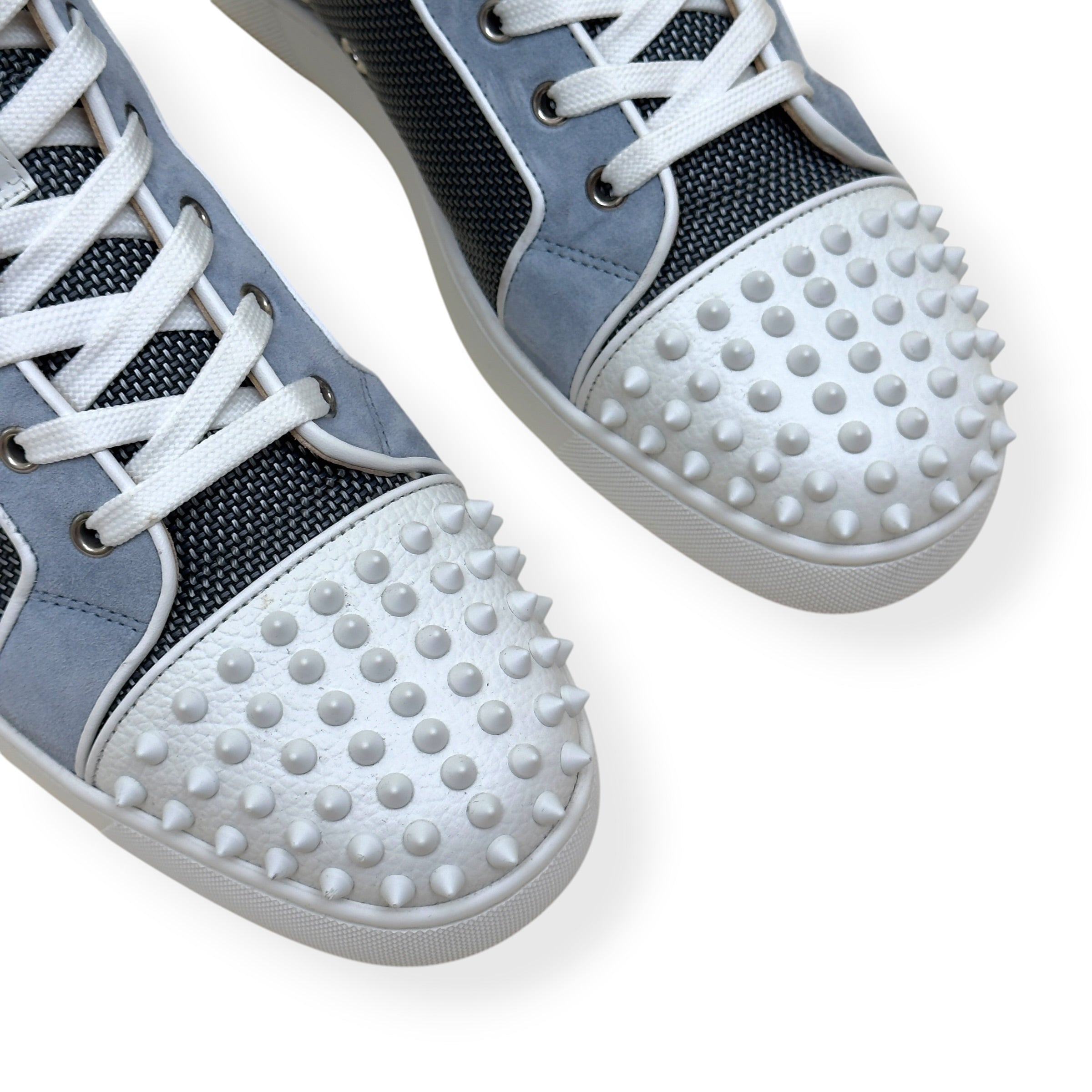 CHRISTIAN LOUBOUTIN LOUIS SPIKES HIGH-TOP SUEDE / MESH SNEAKER GREY / WHITE 44 / UK10