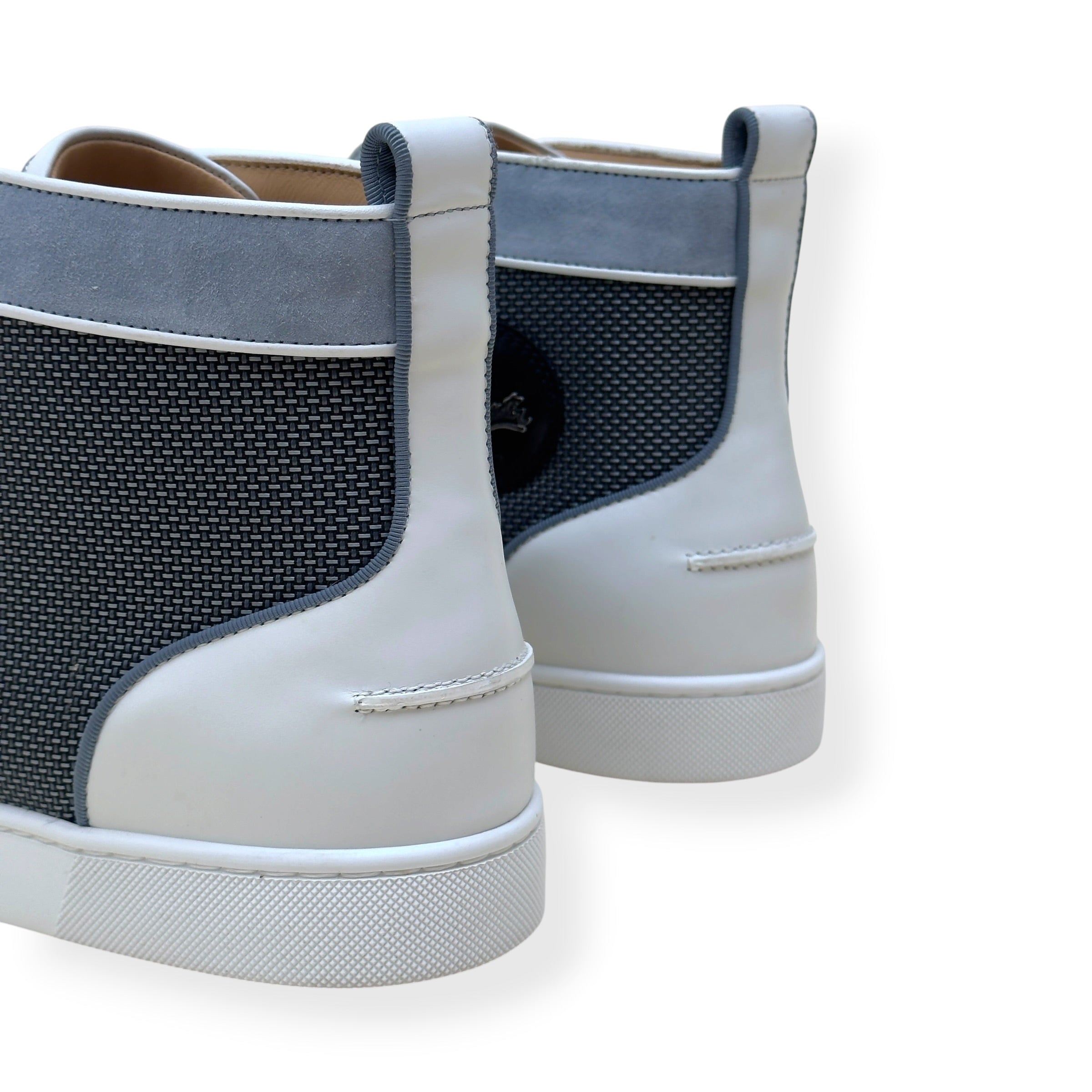 CHRISTIAN LOUBOUTIN LOUIS SPIKES HIGH-TOP SUEDE / MESH SNEAKER GREY / WHITE 44 / UK10