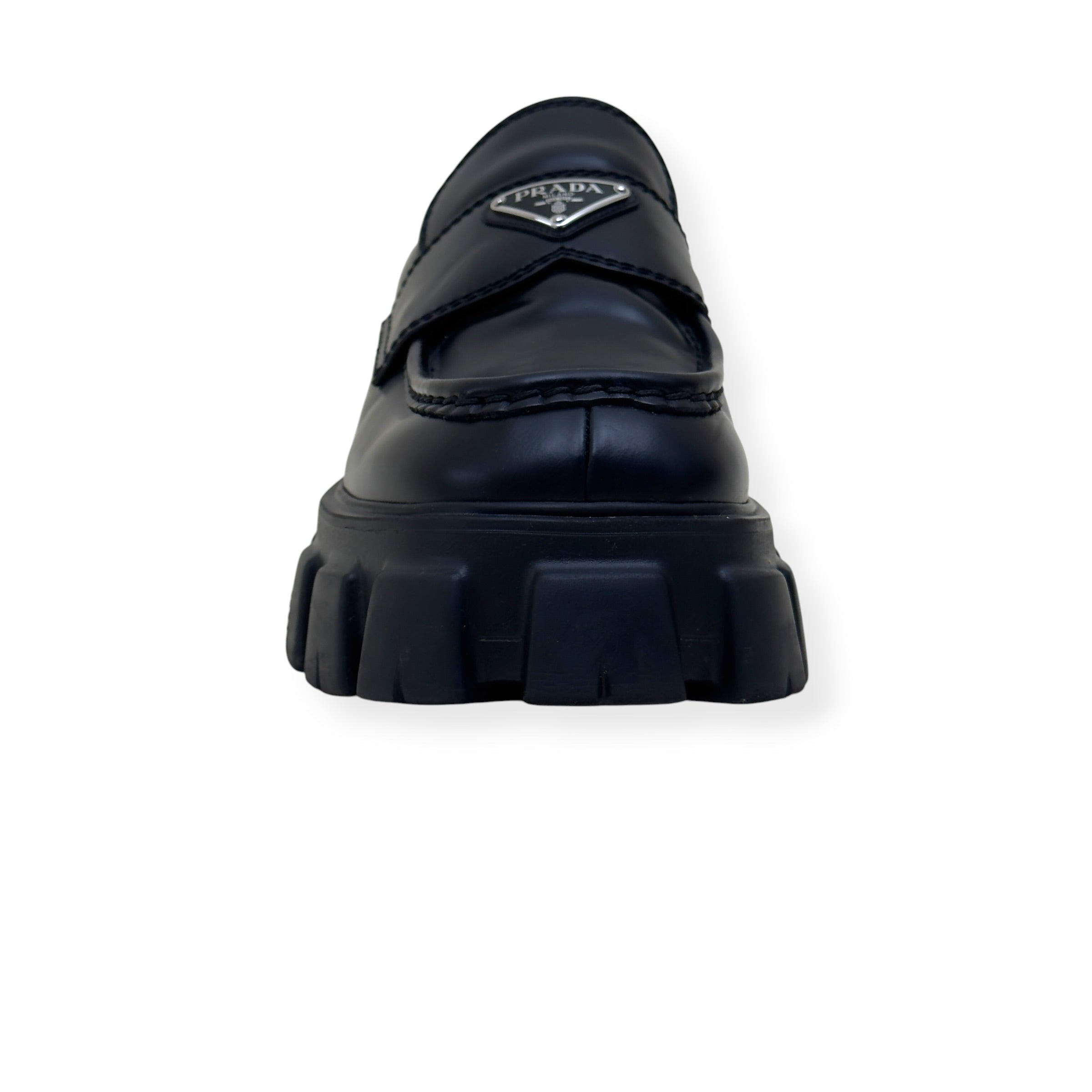 PRADA MONOLITH BRUSHED LEATHER LOAFER BLACK UK9