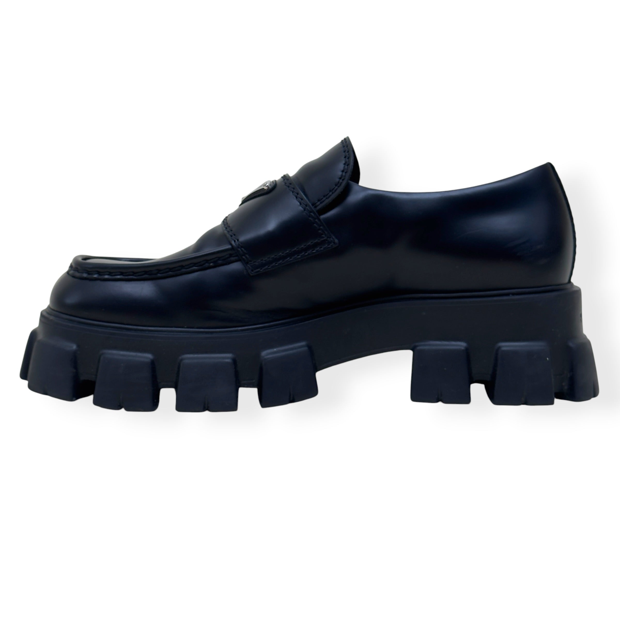 PRADA MONOLITH BRUSHED LEATHER LOAFER BLACK UK9