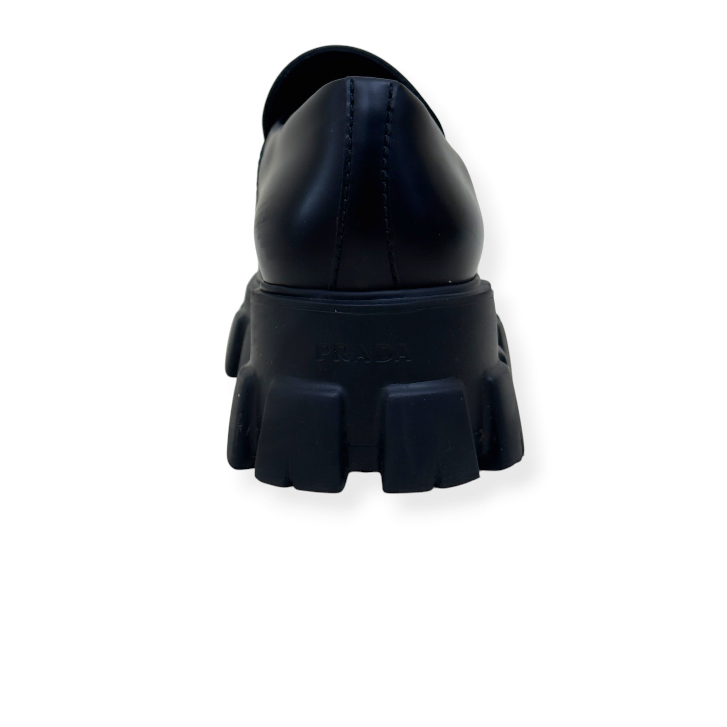 PRADA MONOLITH BRUSHED LEATHER LOAFER BLACK UK9