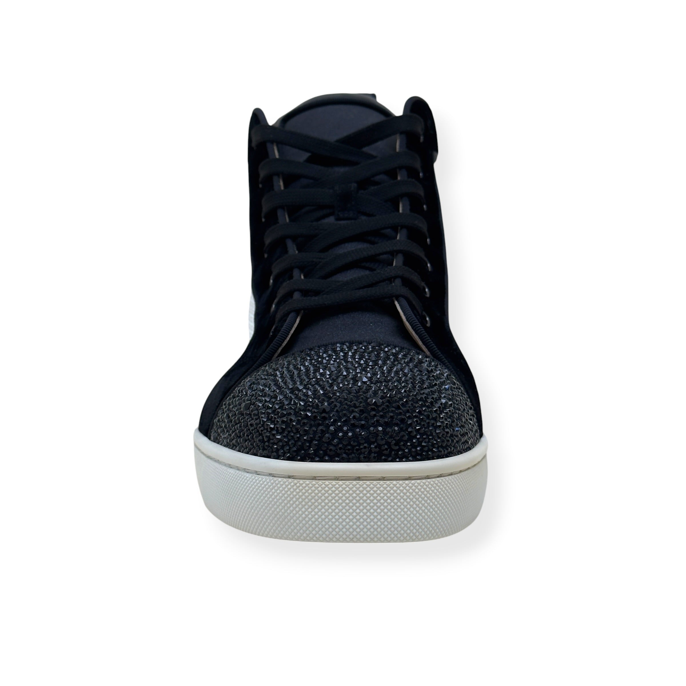 CHRISTIAN LOUBOUTIN LOUIS JUNIOR SPIKES STRASS HIGH-TOP SNEAKER BLACK / WHITE 44 / UK10