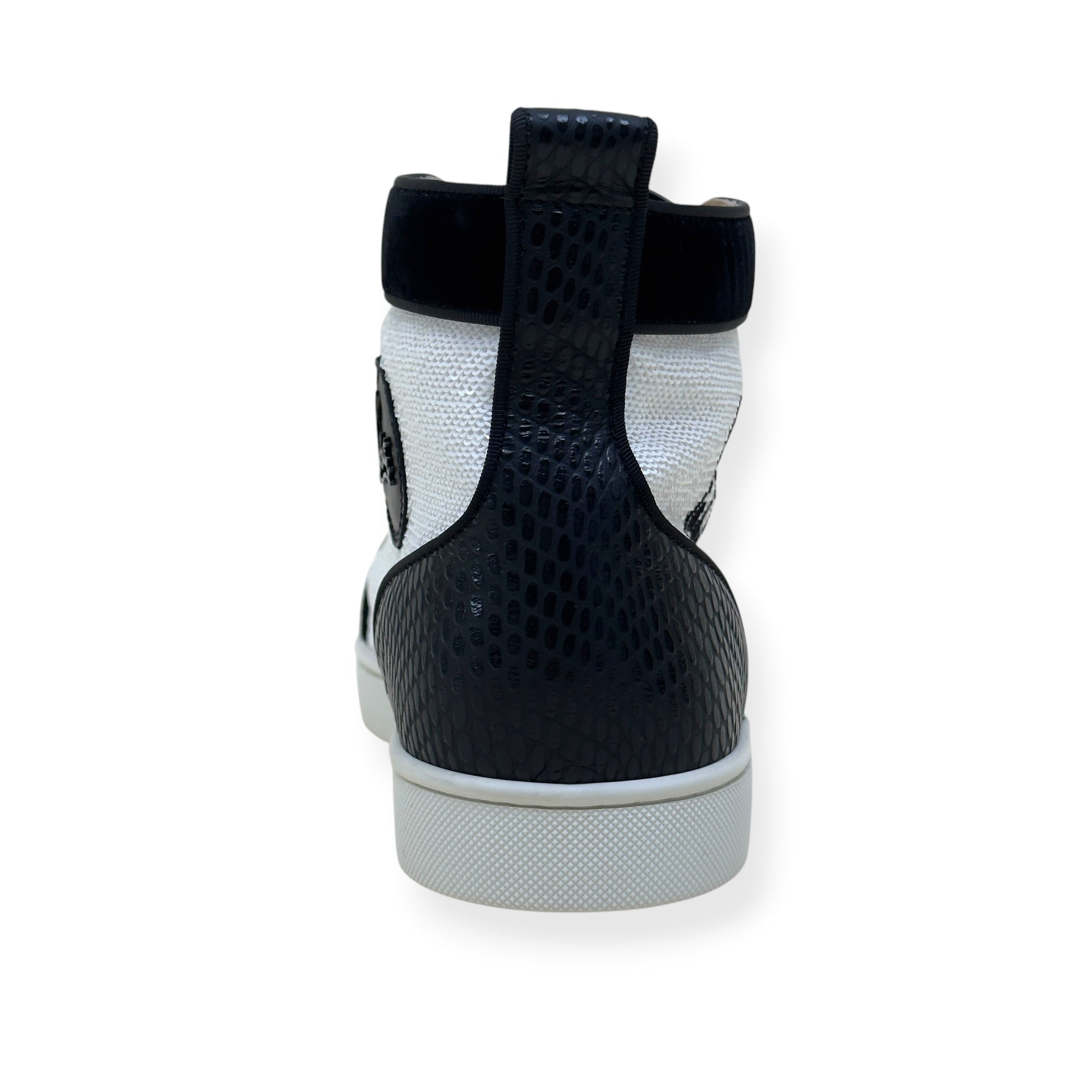 CHRISTIAN LOUBOUTIN LOUIS JUNIOR SPIKES STRASS HIGH-TOP SNEAKER BLACK / WHITE 44 / UK10