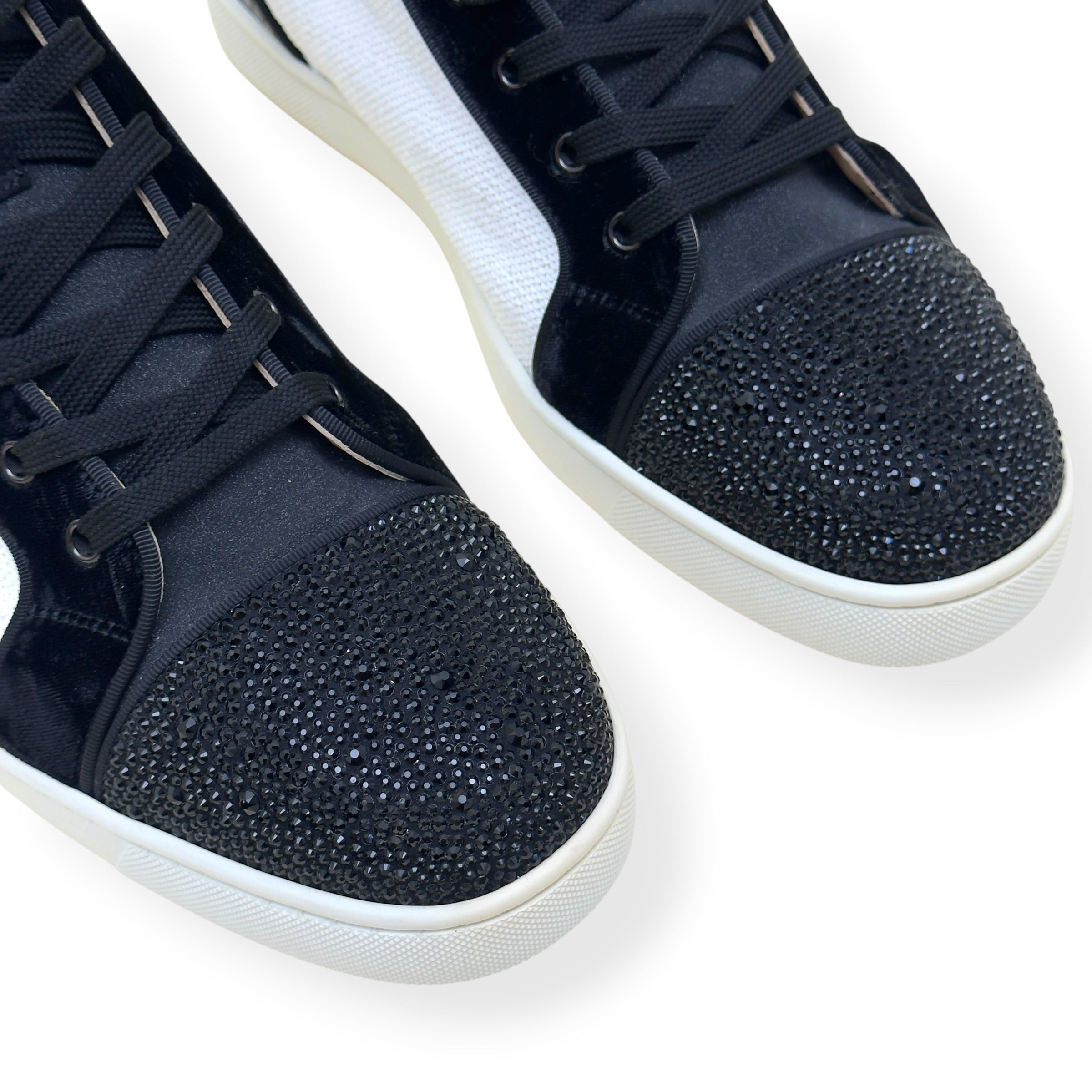 CHRISTIAN LOUBOUTIN LOUIS JUNIOR SPIKES STRASS HIGH-TOP SNEAKER BLACK / WHITE 44 / UK10