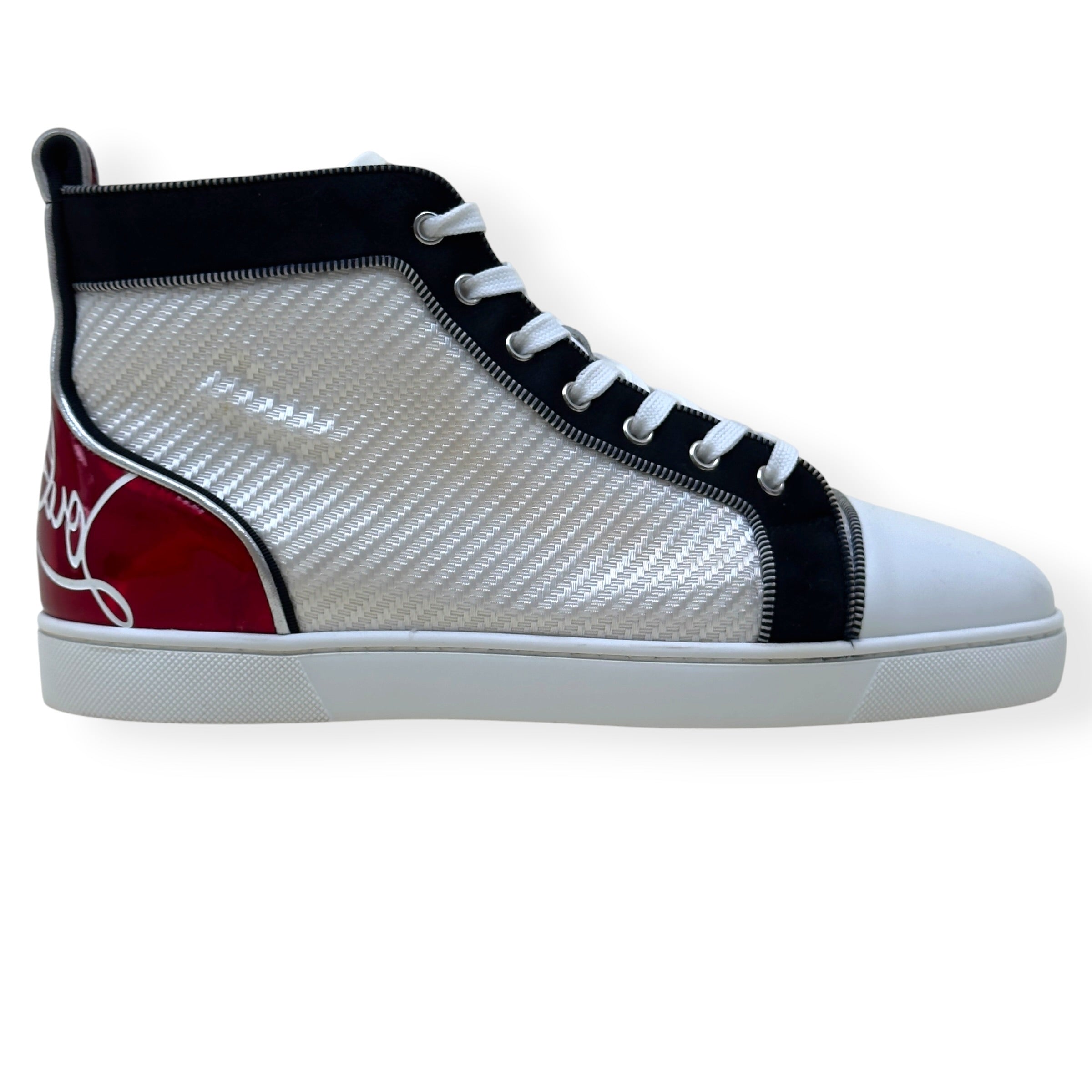 CHRISTIAN LOUBOUTIN LOUIS ORLATO HIGH-TOP SNEAKER WHITE / NAVY / RED 43 / UK9