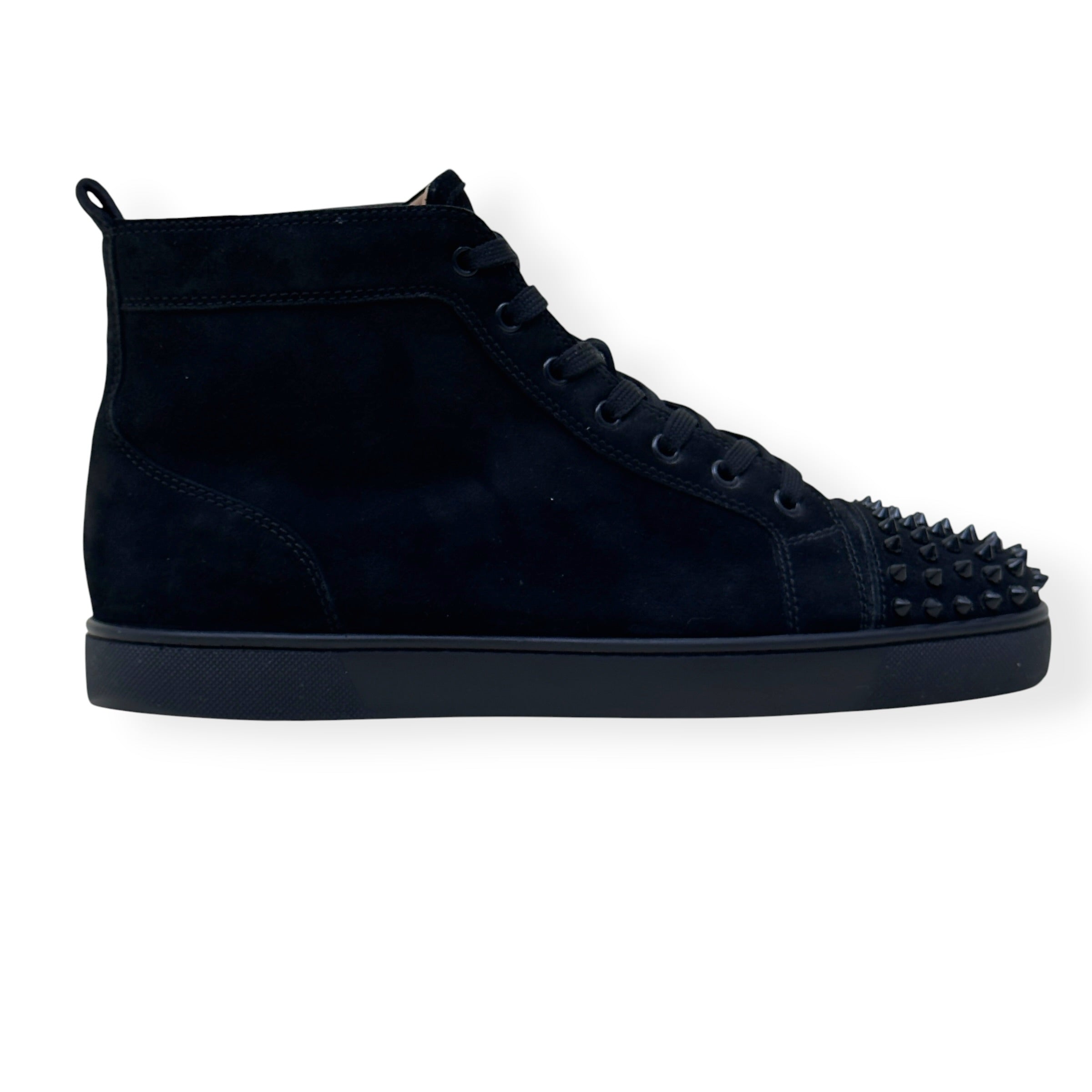 CHRISTIAN LOUBOUTIN LOUIS SPIKES HIGH-TOP SUEDE SNEAKER BLACK 43.5 / UK9.5