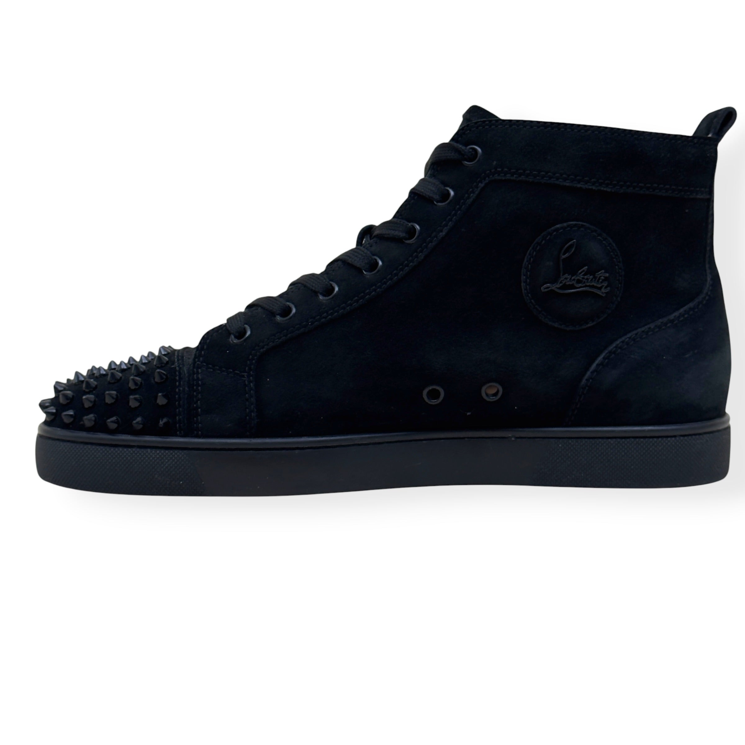 CHRISTIAN LOUBOUTIN LOUIS SPIKES HIGH-TOP SUEDE SNEAKER BLACK 43.5 / UK9.5