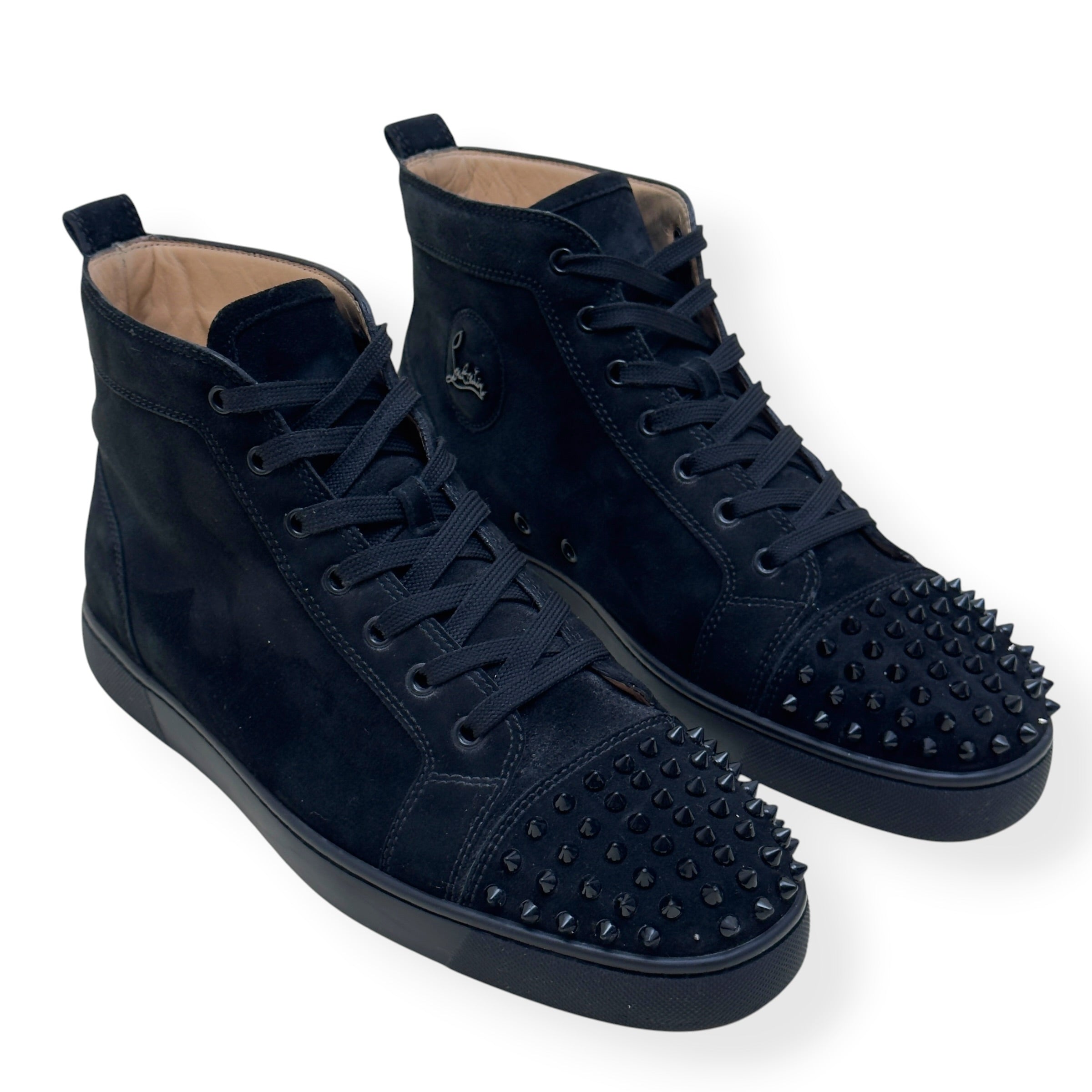 CHRISTIAN LOUBOUTIN LOUIS SPIKES HIGH-TOP SUEDE SNEAKER BLACK 43.5 / UK9.5