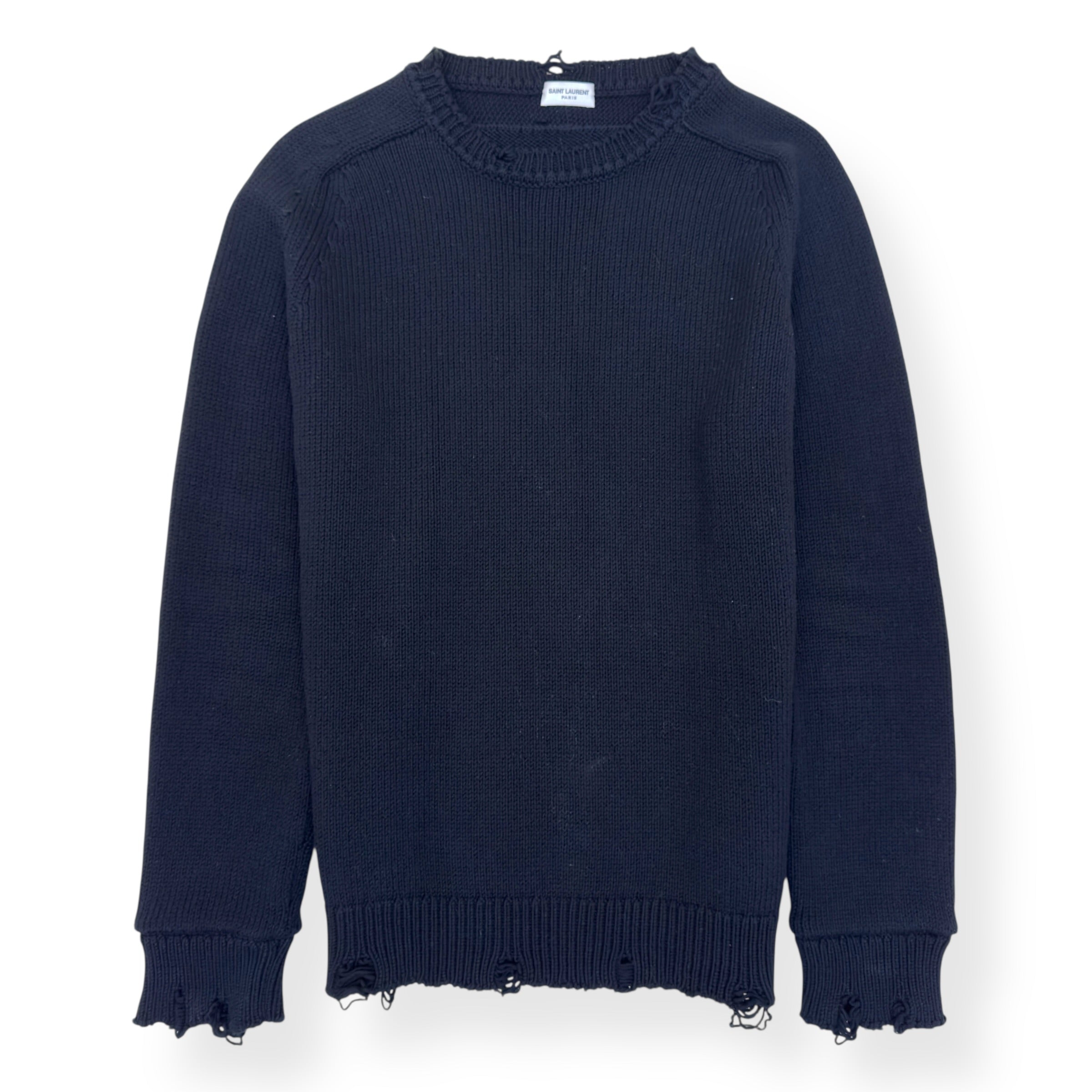 SAINT LAURENT RAW-TRIMMED WOVEN SWEATER BLACK M