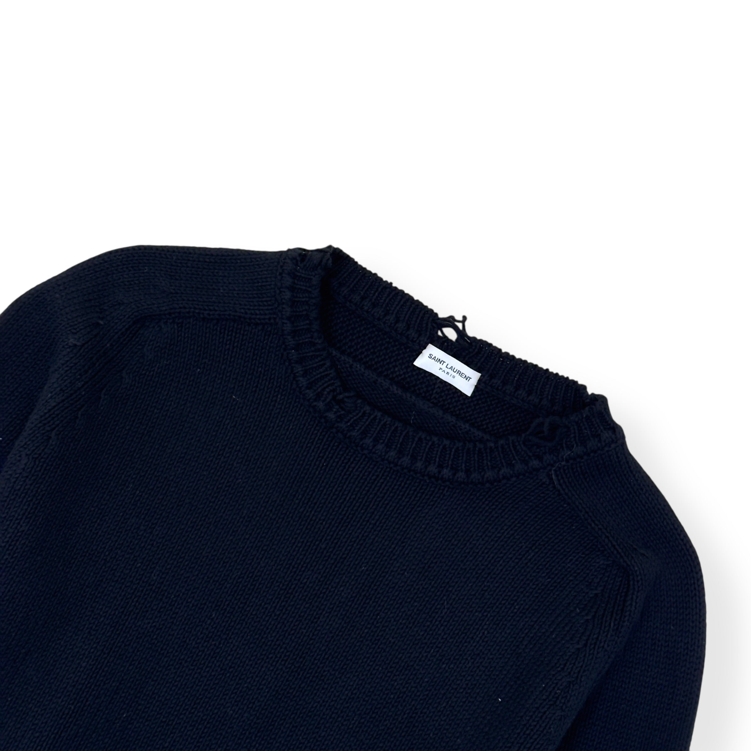 SAINT LAURENT RAW-TRIMMED WOVEN SWEATER BLACK M