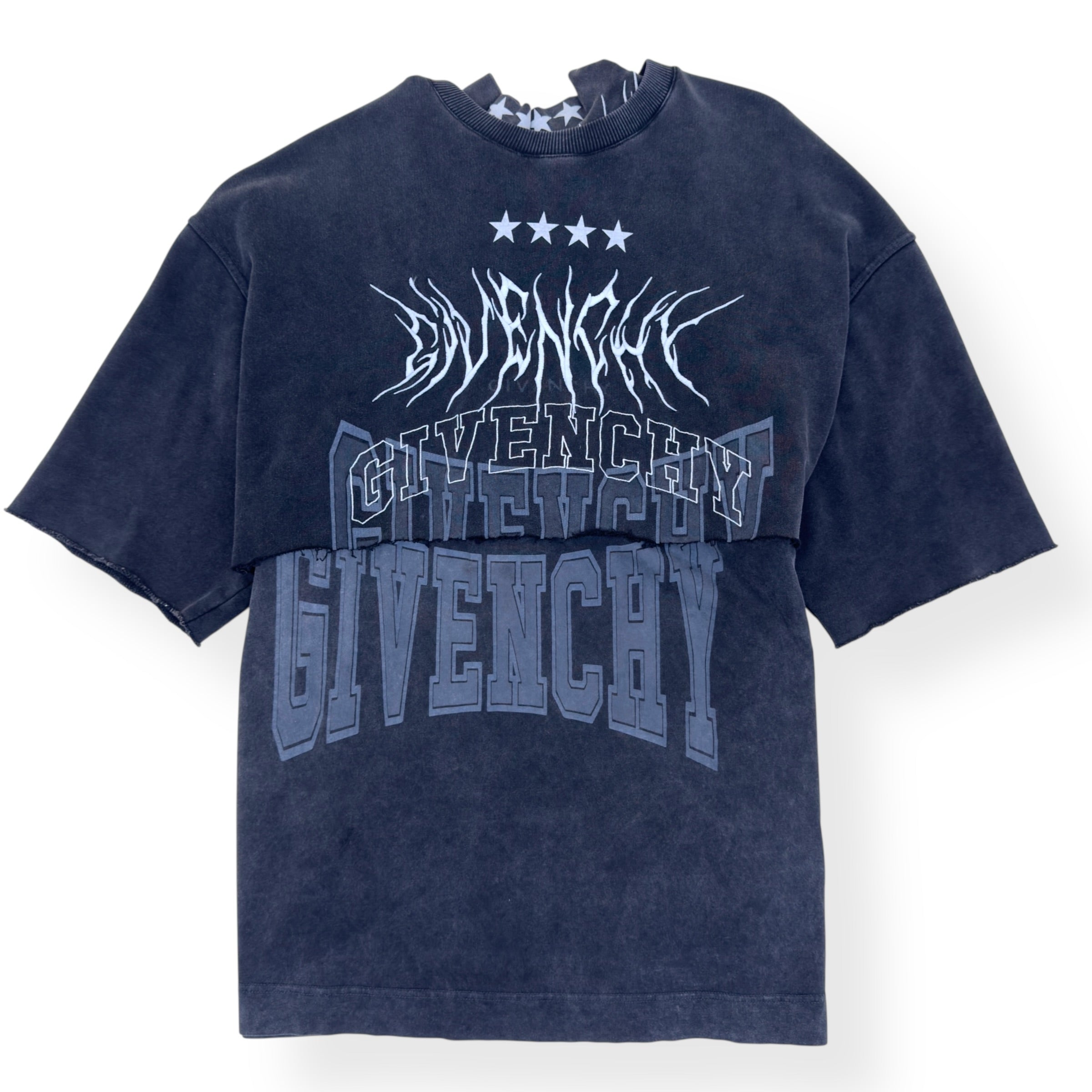 GIVENCHY LAYERED GRAPHIC SHORY-SLEEVE BALACLAVA T-SHIRT CHARCOAL M