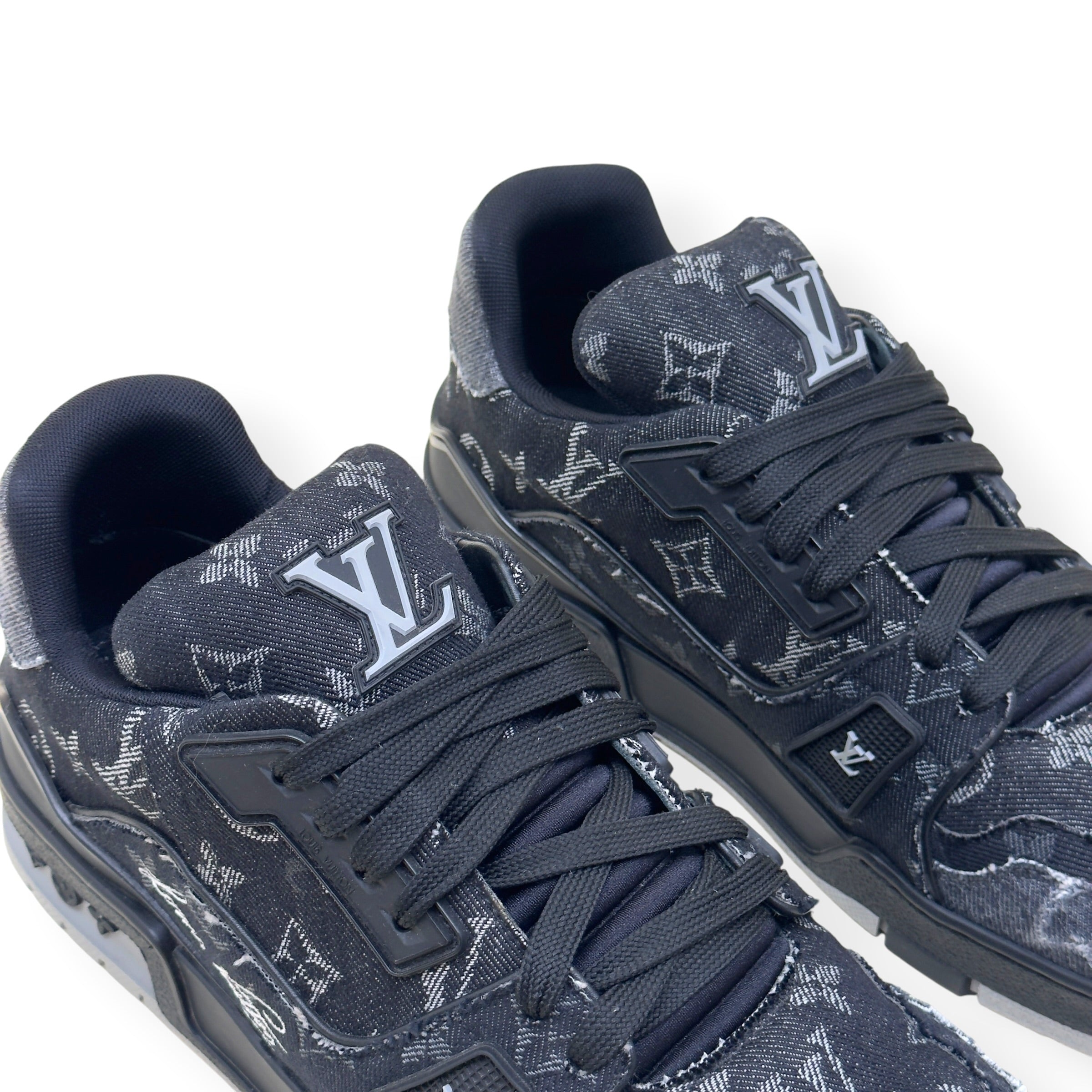 LOUIS VUITTON LV TRAINER MONOGRAM DENIM SNEAKER BLACK UK8