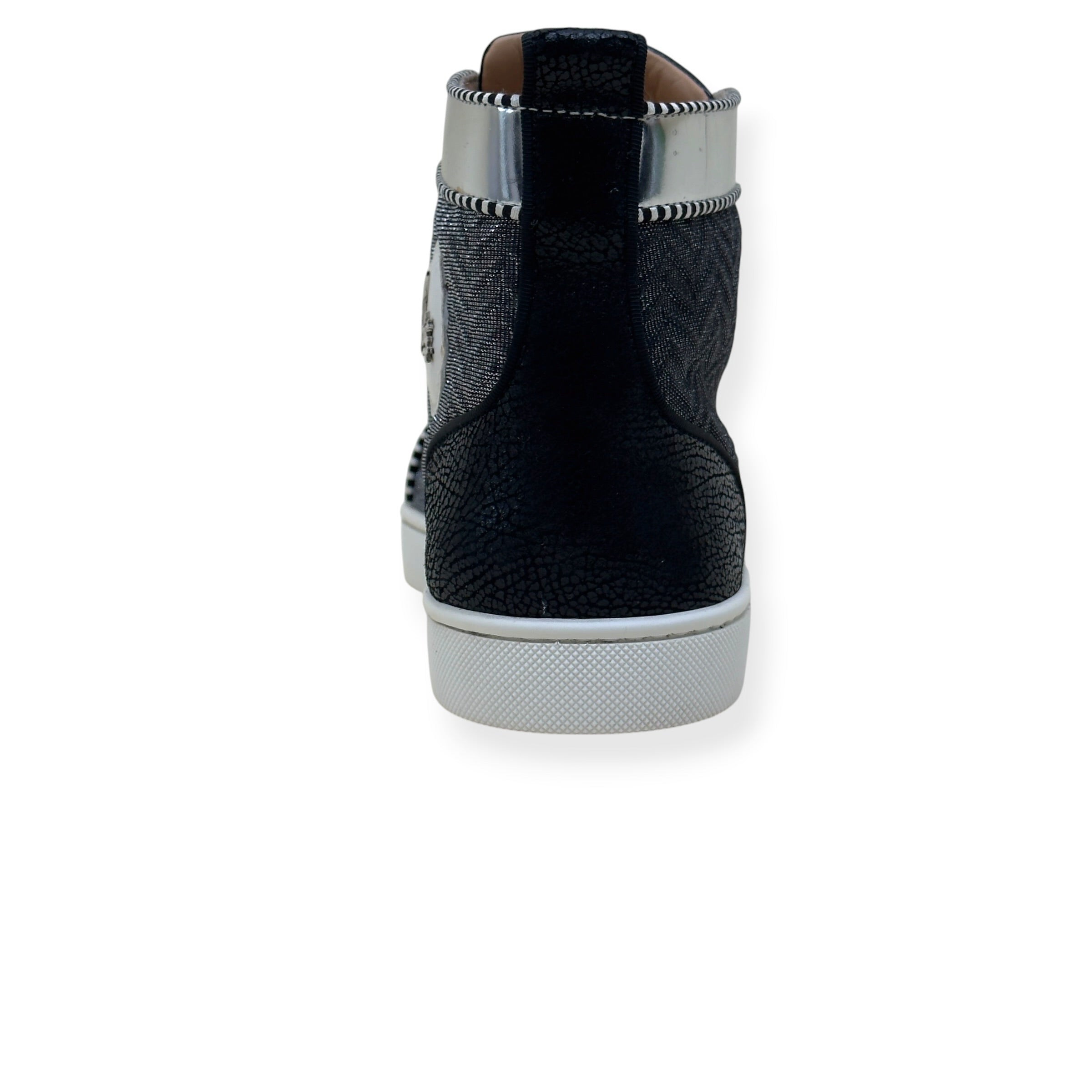 CHRISTIAN LOUBOUTIN LOUIS SPIKES HIGH TOP SNEAKER BLACK / SILVER 42 / UK8