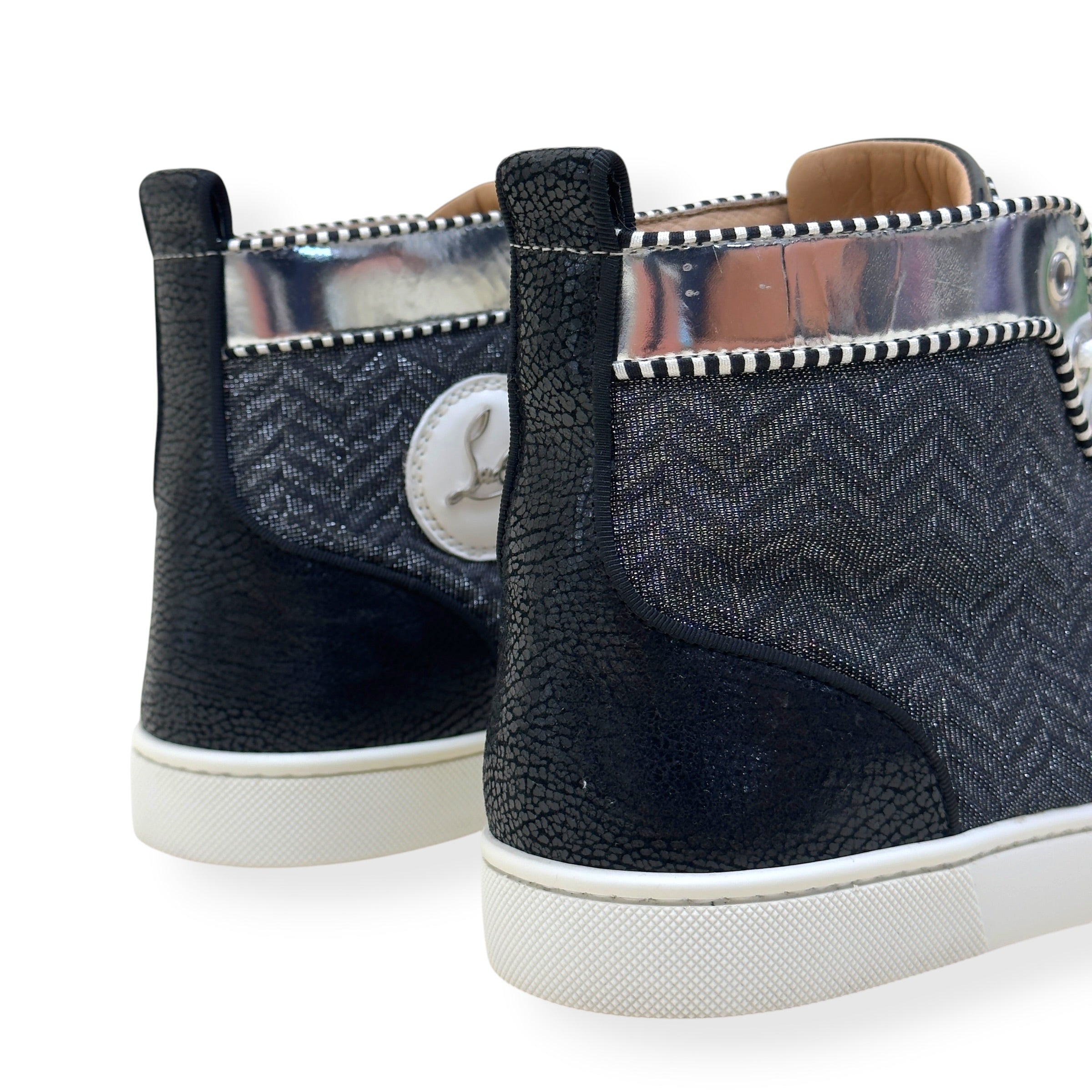CHRISTIAN LOUBOUTIN LOUIS SPIKES HIGH TOP SNEAKER BLACK / SILVER 42 / UK8