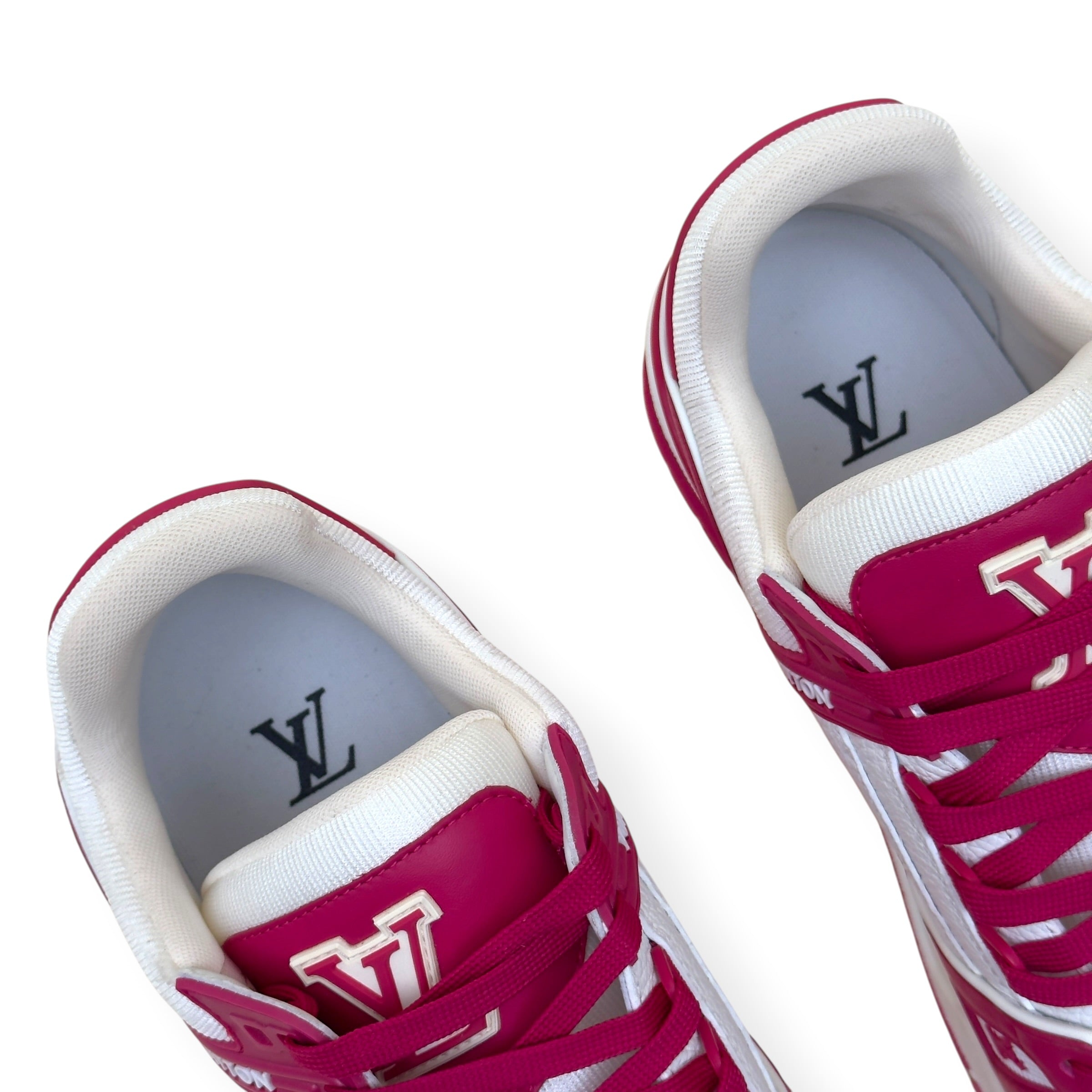LOUIS VUITTON LV TRAINER MONOGRAM EMBOSSED SNEAKER PINK / WHITE UK9