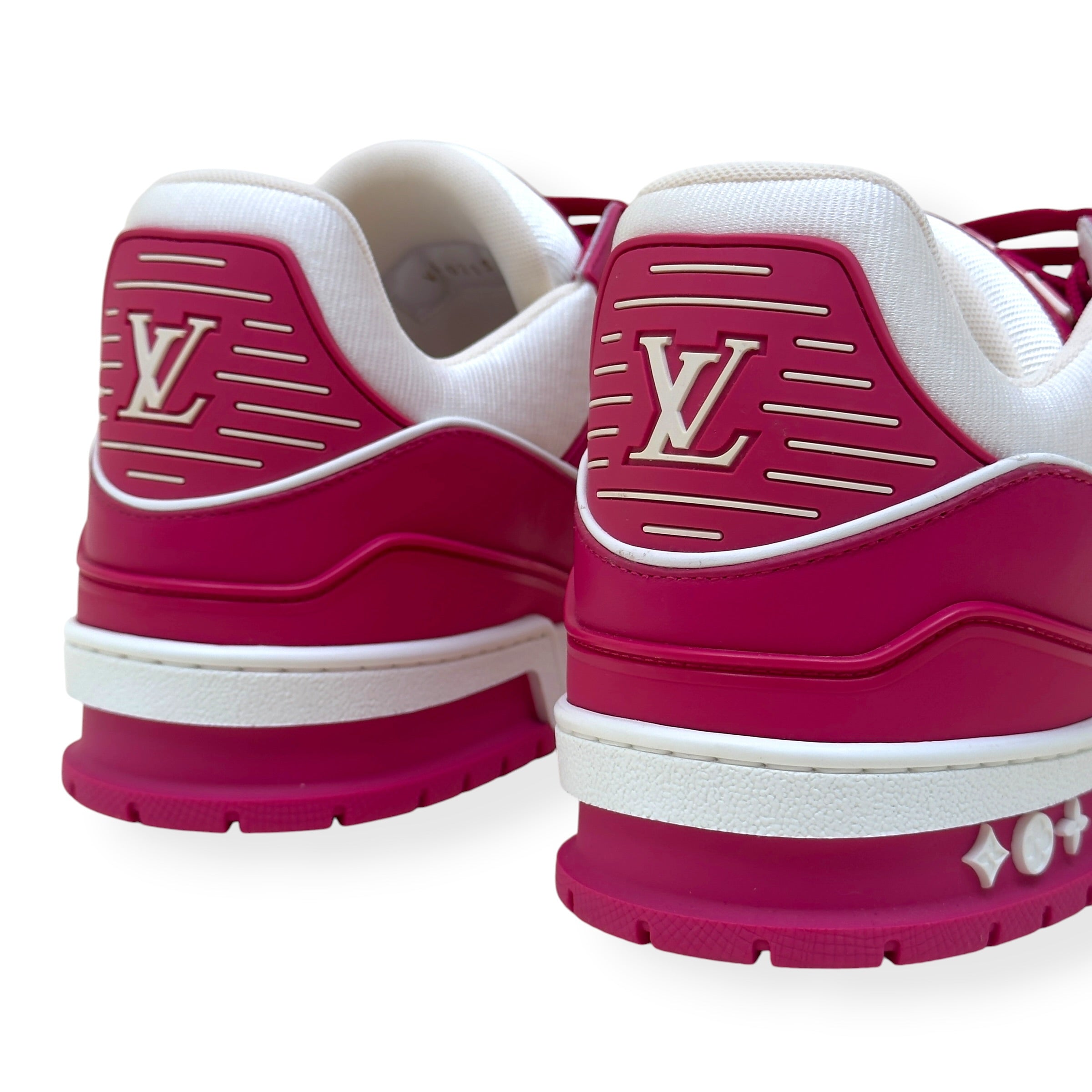 LOUIS VUITTON LV TRAINER MONOGRAM EMBOSSED SNEAKER PINK / WHITE UK9