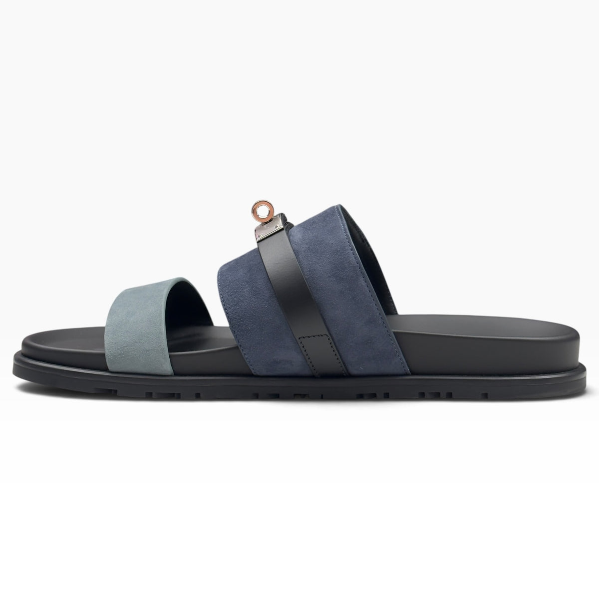 HERMES JACKSON SUEDE / LEATHER SANDALS NAVY BLEU / NOIR 44.5 / UK10.5
