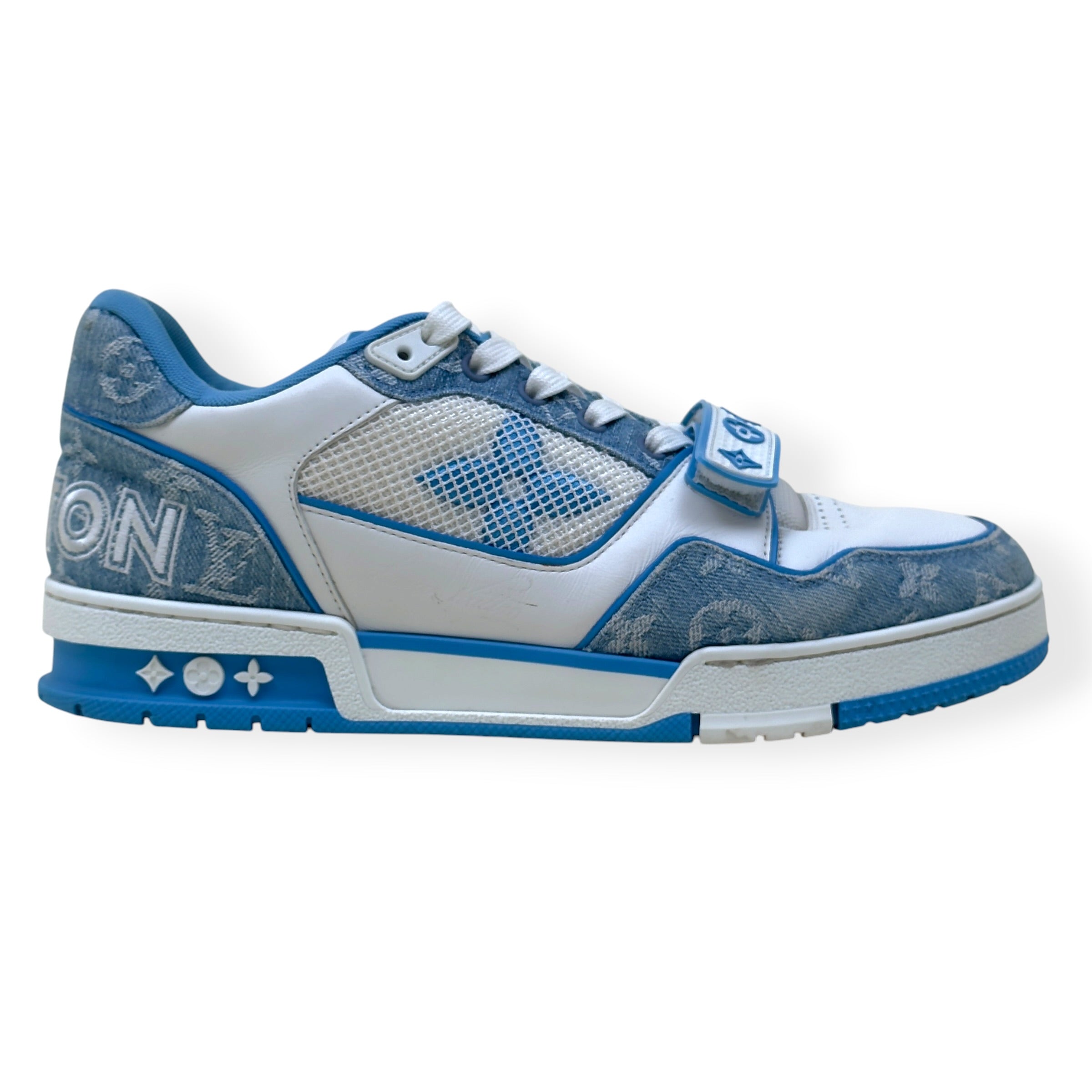 LOUIS VUITTON LV TRAINER MONOGRAM DENIM SNEAKER BLUE / WHITE UK7.5