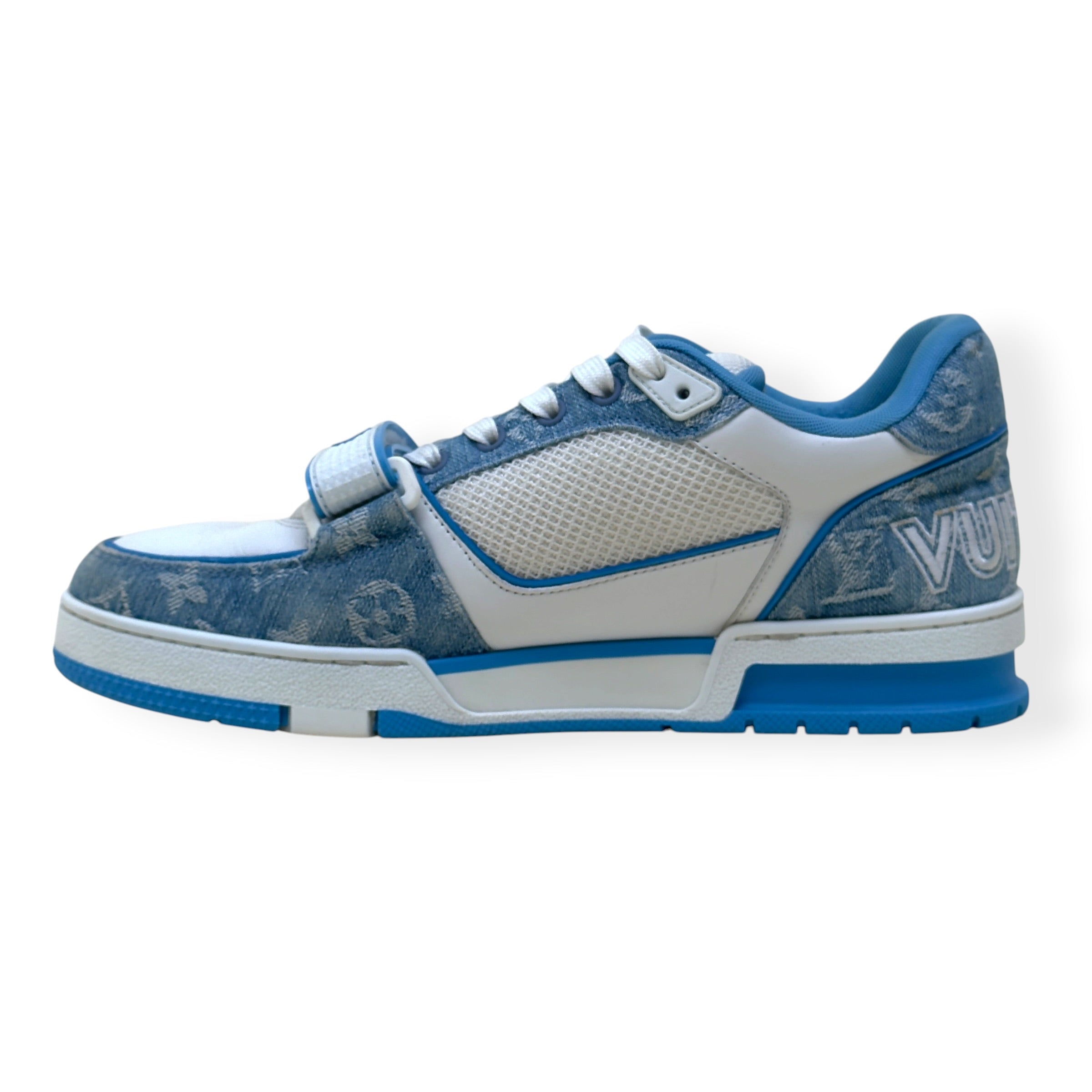 LOUIS VUITTON LV TRAINER MONOGRAM DENIM SNEAKER BLUE / WHITE UK7.5