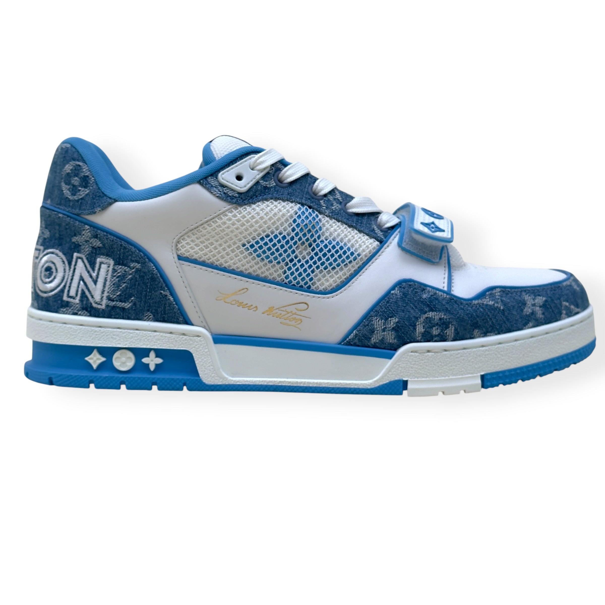 LOUIS VUITTON LV TRAINER MONOGRAM DENIM SNEAKER BLUE / WHITE UK9.5