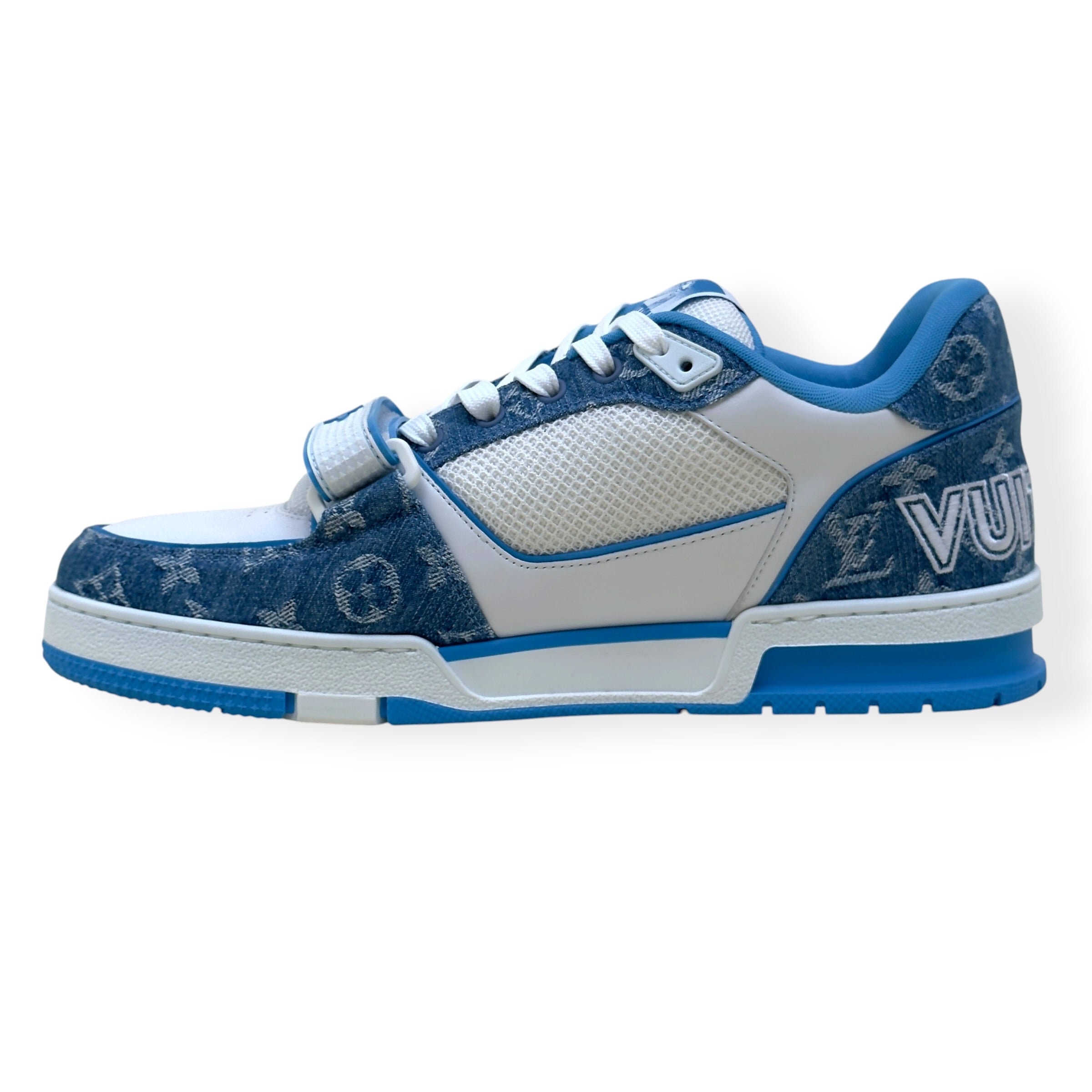 LOUIS VUITTON LV TRAINER MONOGRAM DENIM SNEAKER BLUE / WHITE UK9.5
