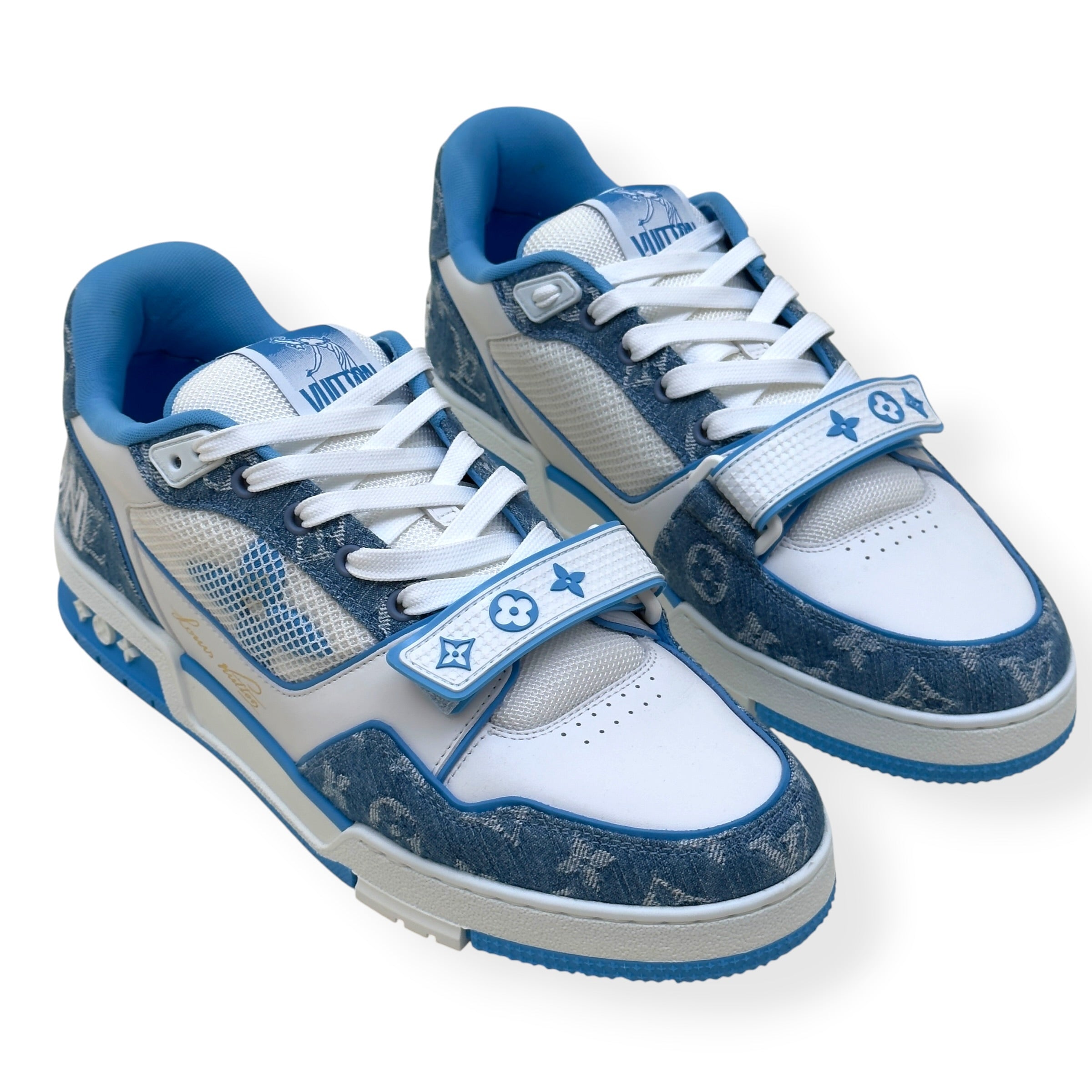 LOUIS VUITTON LV TRAINER MONOGRAM DENIM SNEAKER BLUE / WHITE UK9.5