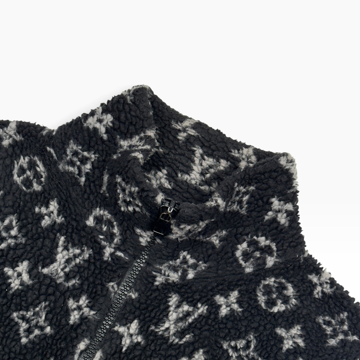 LOUIS VUITTON MONOGRAM JACQUARD FLEECE ZIP-UP JACKET BLACK / GREY M
